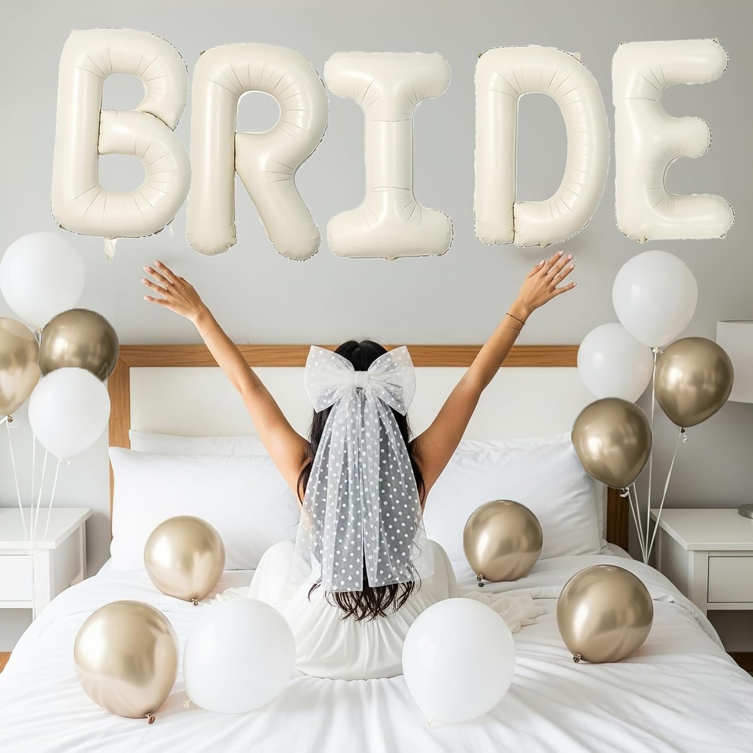 40 Inch BRIDE Balloons Pearl White Sand White and Champagne Gold Balloons With Huge Beige Cream BRIDE Balloon Letter For Bachelorette Barty Engagement Wedding Bridal Shower decorations