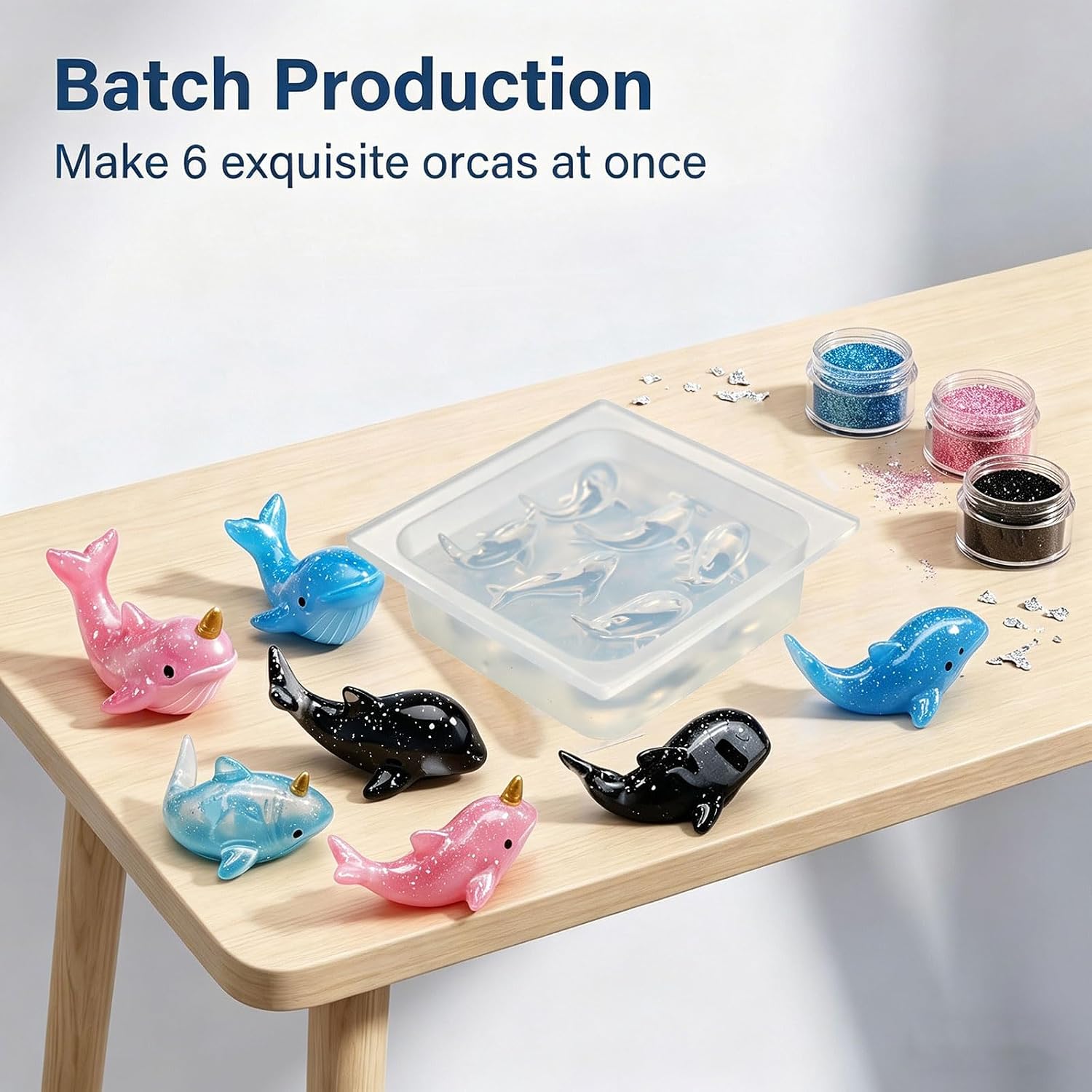 3D Ocean Animal Clear Silicone Resin Casting Mold, Shark, Whale, Orca, Beluga, Narwhal, Dolphin, Marine Animals Pendant Epoxy Resin Mold for DIY Jewelry, Keychains, Home Decor