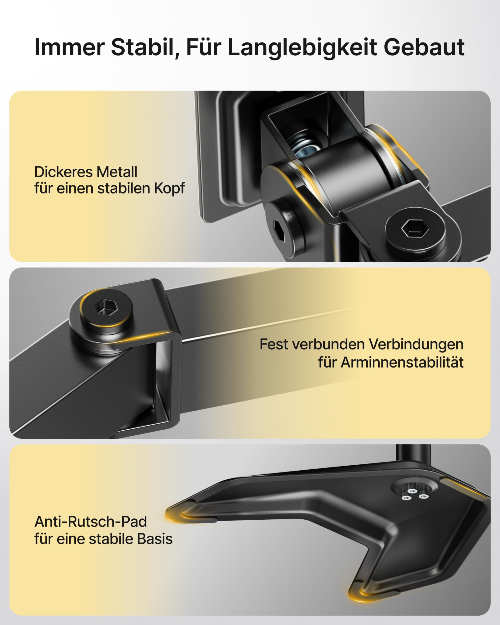 monTEK Monitor Halterung 2 Monitore für 17-32 Zoll Bildschirm, Robuster Schreibtischständer mit 10 kg Tragkraft pro Arm mit Freistehender Sockel, VESA 75/100mm