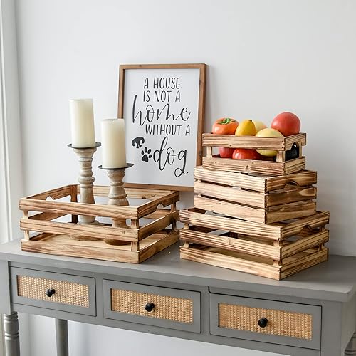 Miniatura 7 de UPPER DECOR Juego de 4 cajas de madera grandes decorativas con asas, cajas de madera rústicas de granja para exhibición, organizador de sala de