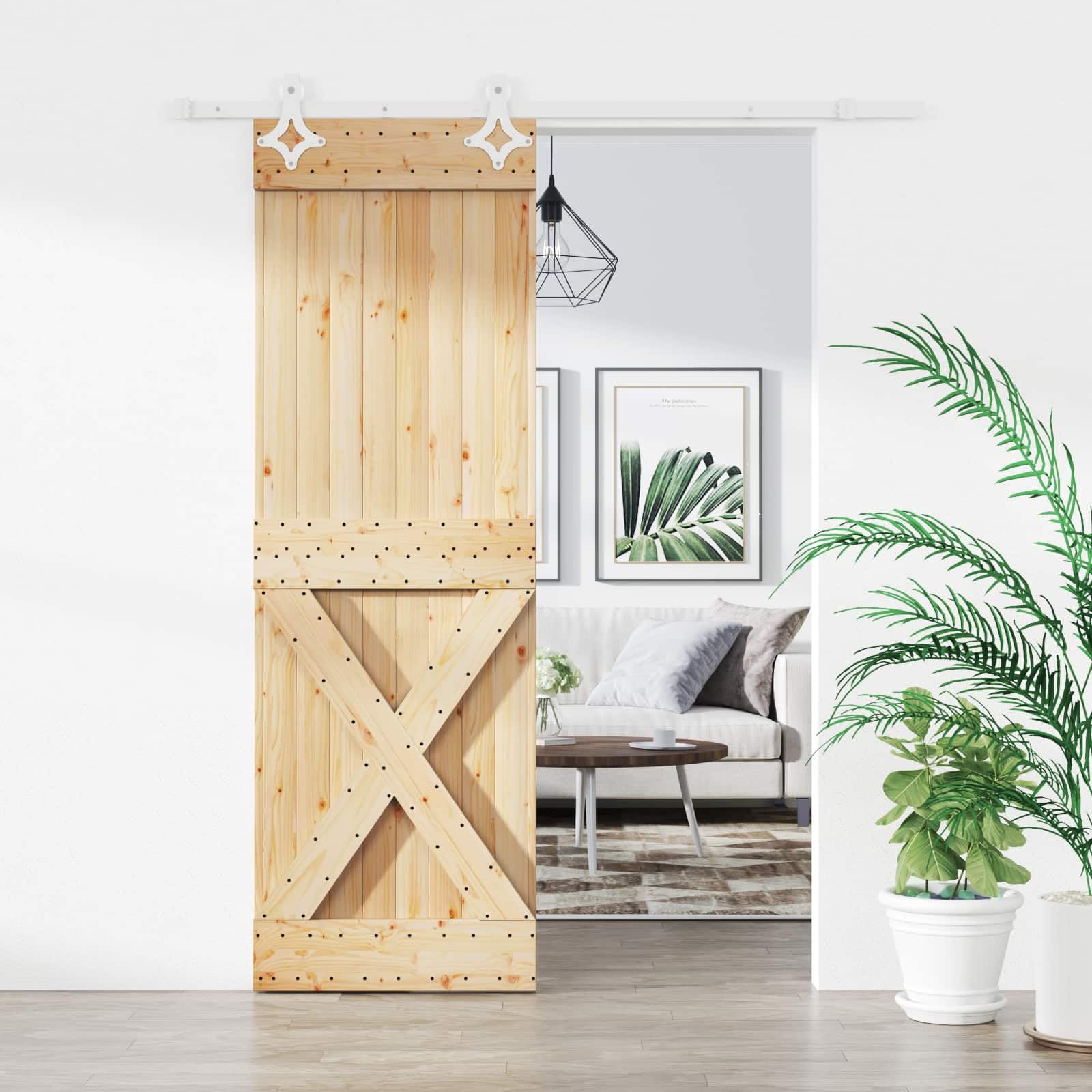 Puerta corredera 70 x 210 cm madera pino y blanco