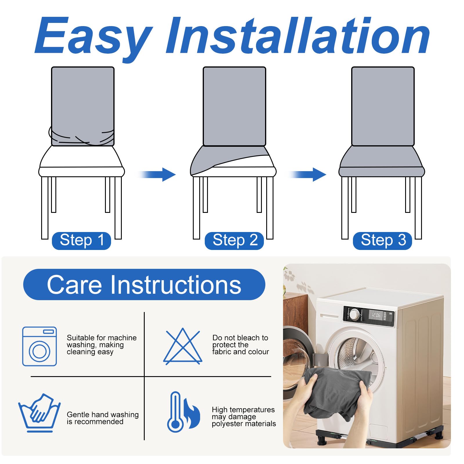 6 Piezas Fundas Sillas de Comedor, Fundas para Sillas de Comedor, Fundas Sillas, Funda para Sillas Elástica, Ajustables, Lavables y Extraíbles, para Salón, Cocina, Oficina, Gris