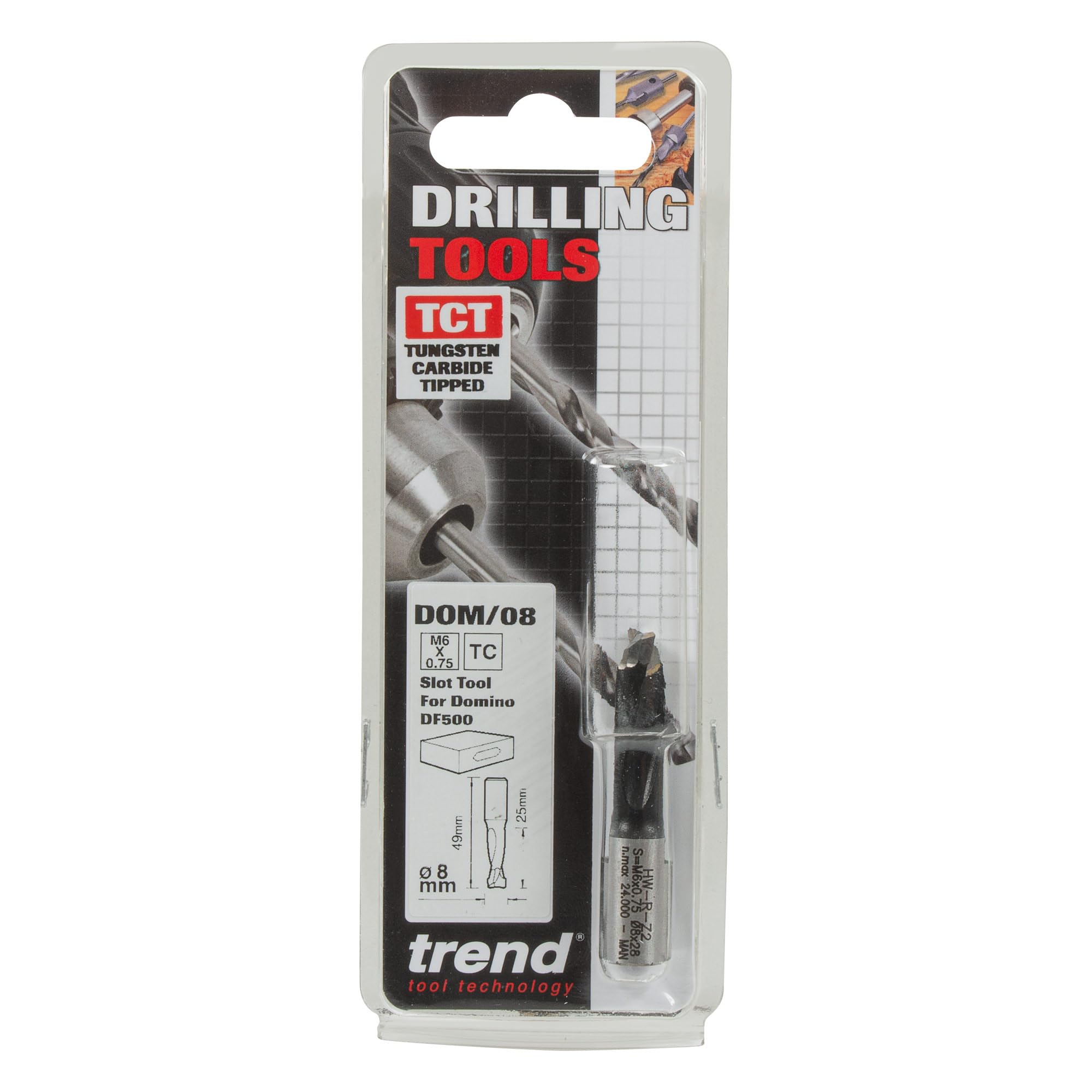 Trend Mèche Domino, Diamètre 8 mm, Outil de Rainurage pour le Système de Mortaiseuse à Chevilles Festool Domino DF500, à Pointe en Carbure de Tungstène, DOM/08
