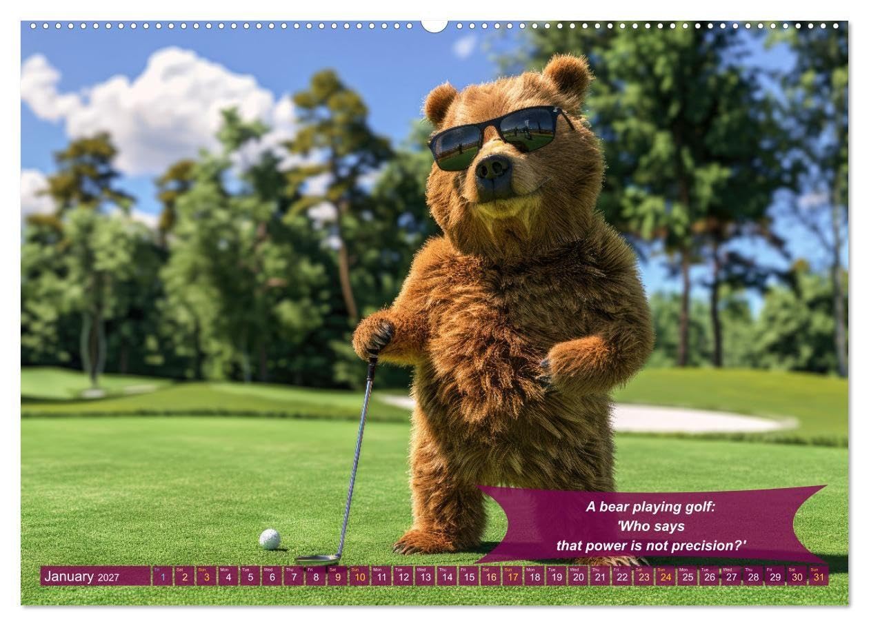 Funny charming animals as golf players (High Quality Premium Wall Calendar 2027 DIN A2 landscape),CALVENDO 12 Month Wall Calendar: Enjoy funny animals in golfer's poses