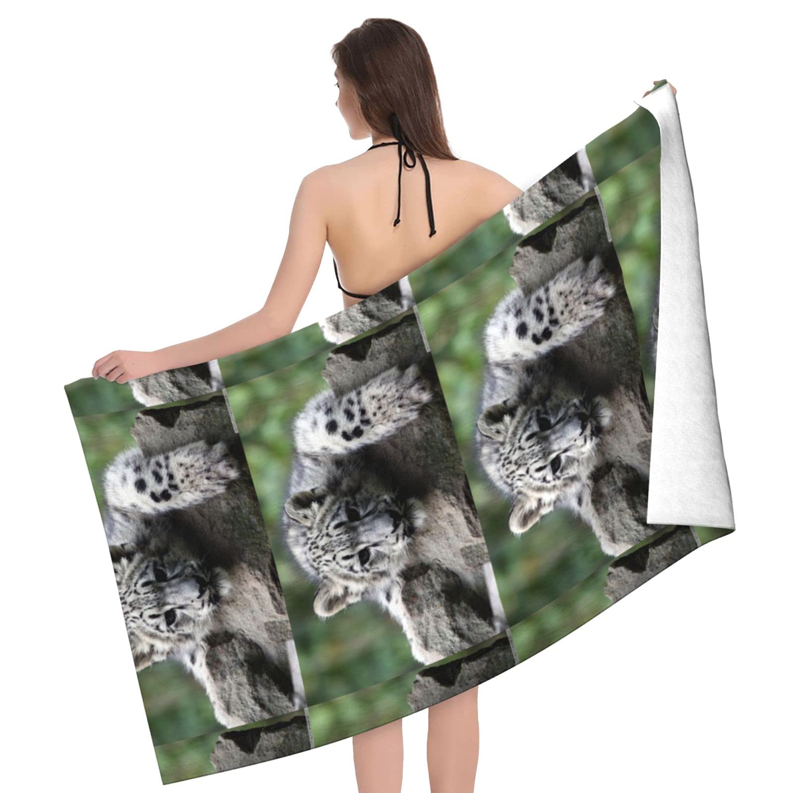 LSRCPD Snow Leopard Wallpaper Beach Towel Highly Absorbent Microfiber Beach Blanket Soft Bath Towels 80 x 130 cm