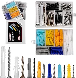 156pcs Drywall Anchors and Screws Kit, Heavy Duty Wall Anchors and Screws for Drywall, Includes 78pcs Plastic Anchors and 78pcs Steel Screws