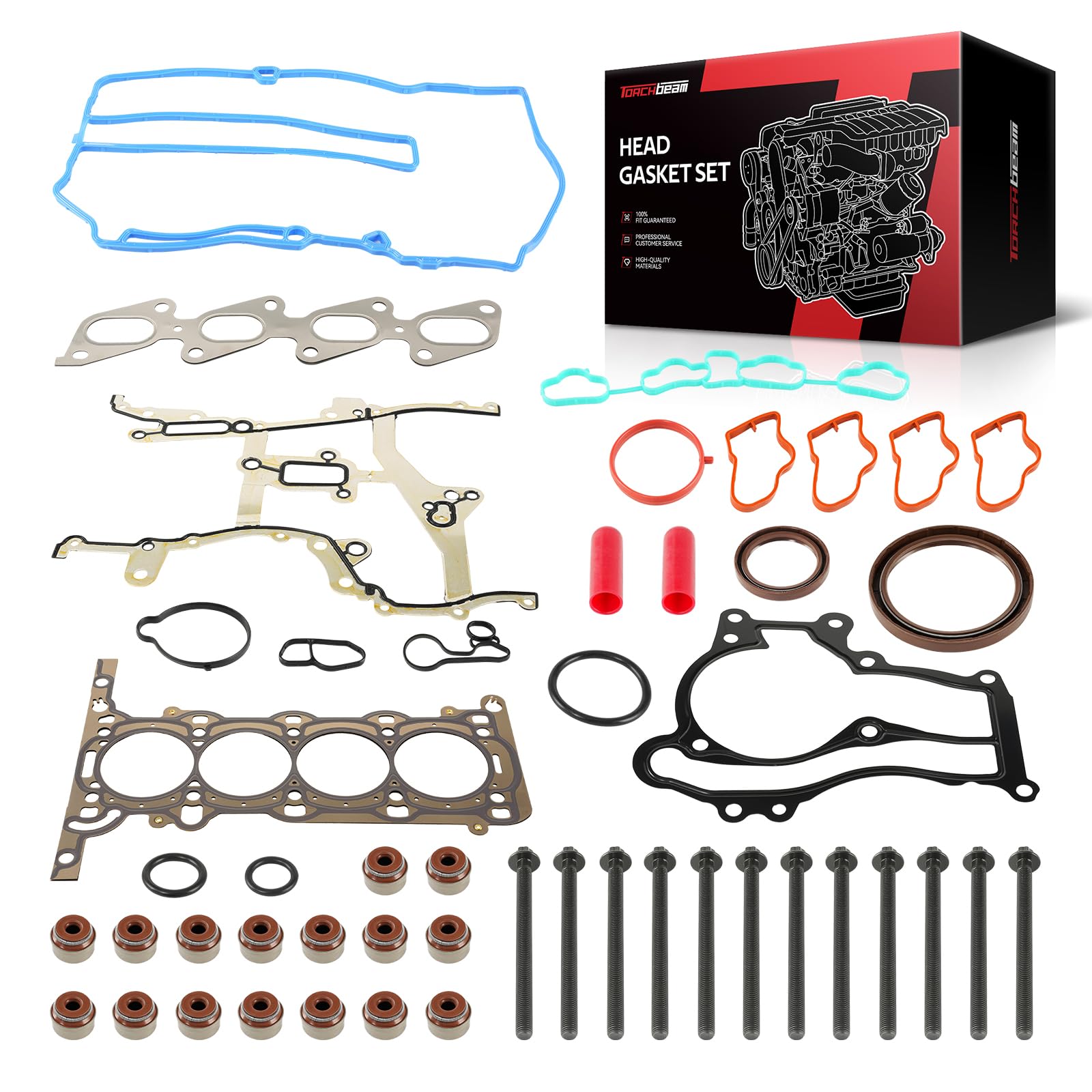 Torchbeam Full Head Gasket Set with Head Bolt Kit Fit for Chevy Cruze 2011-2015, Trax 2015-2021, Buick Encore 2013-2021, Sonic 2012-2020, Cruze Limited 2016 1.4L, OE#HS26540PT-1, HSCV001, HS54898