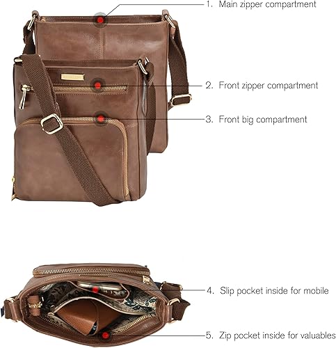 Miniatura 5 de ESTALON Bolsos cruzados de cuero para mujer - Bolsos cruzados de moda - Bolso cruzado de cuero para mujer - Bolso bandolera para mujer Bran,