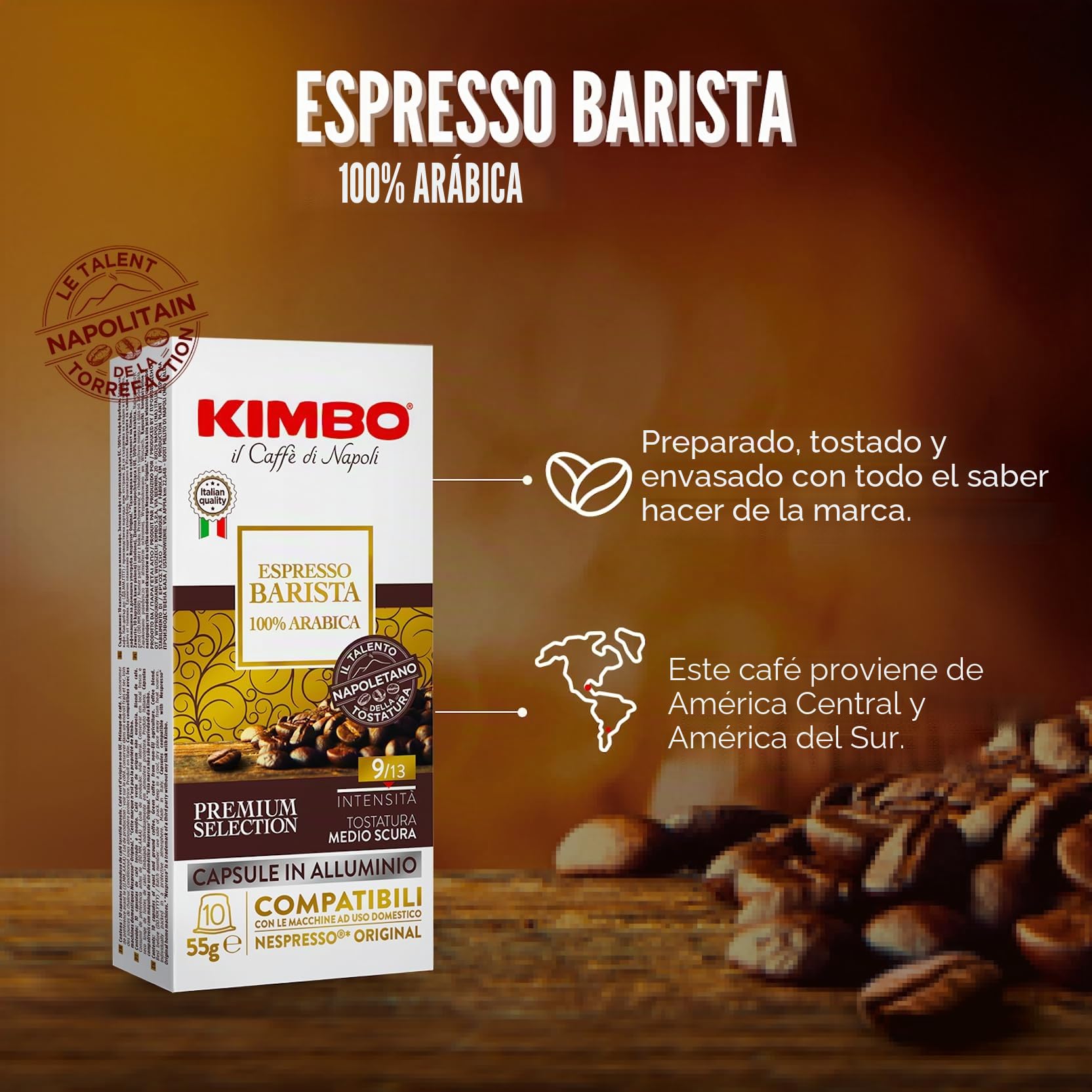 Kimbo Espresso Barista 100% Arabica - Cápsulas de Aluminio Compatible nespresso Original - 10 Paquetes De 10 Cápsulas