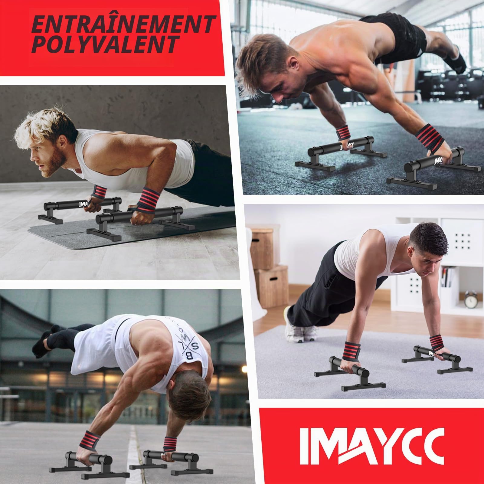 IMAYCC 50CM Poignées de Pompes avec Bandage pour Poignet,Push Up Bars Antidérapantes Barre Parallele Calisthenics Barre Parallele Musculation,Fitness Parallettes pour Calisthenics Intérieur Extérieur