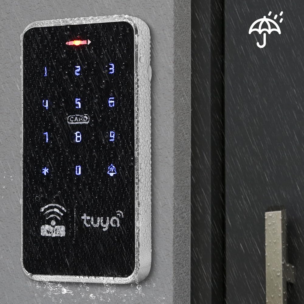 Tuya Contrôleur d'accès WiFi intelligent double bande avec clavier RFID étanche IP68, prend en charge 1000 utilisateurs, 10 125 kHz + 10 porte-clés 13,56 MHz