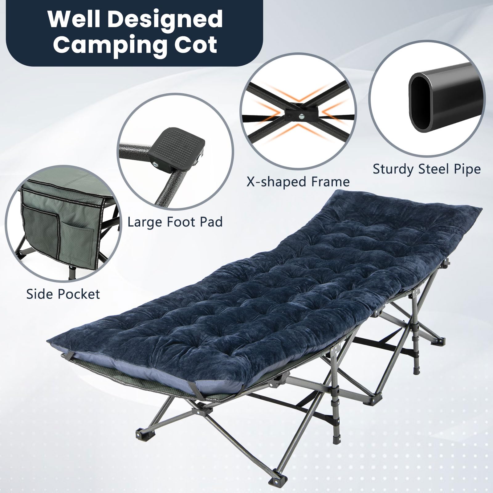 GYMAX Liegenauflage, 190 x 70 x 7 cm, Auflage Sonnenliege mit 4 Einstellband, Auflage Gartenliege, Feldbett Auflage für Deckchair, Gartenmöbel & Reisen
