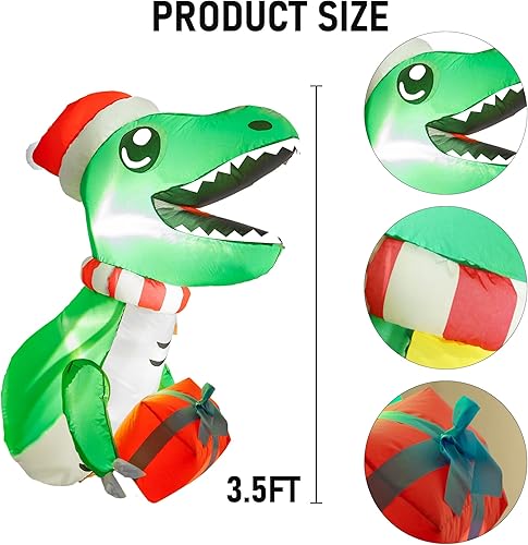 Miniatura 2 de Hourleey Dinosaurio inflable de ventana de Navidad de 3.5 pies, inflable que se rompe de la ventana con LED integrado para fiesta de Navidad en