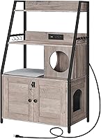 Vista 1 de HOOBRO Caja de arena con 2 estantes de almacenamiento, mueble alto para caja de arena oculto con estación de carga, mueble para caja de arena oculta