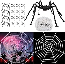 Halloween Giant Spider Decoration 90 cm, 1 Black Spider, 20 g White Spider Cotton, 22 Small Spiders, 1.5 m White Spider Web, Interior, Table, Door, Window, Garden