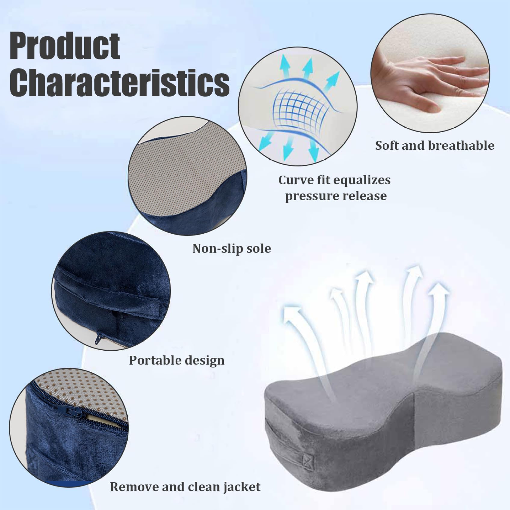 Silla BBL, Almohada BBL Después de la Cirugía Almohada para Levantar los Glúteos Cojín de Asiento de Espuma de Alta Resiliencia Cirugía Desmontable con Asa para Sentarse, Poste, Gris