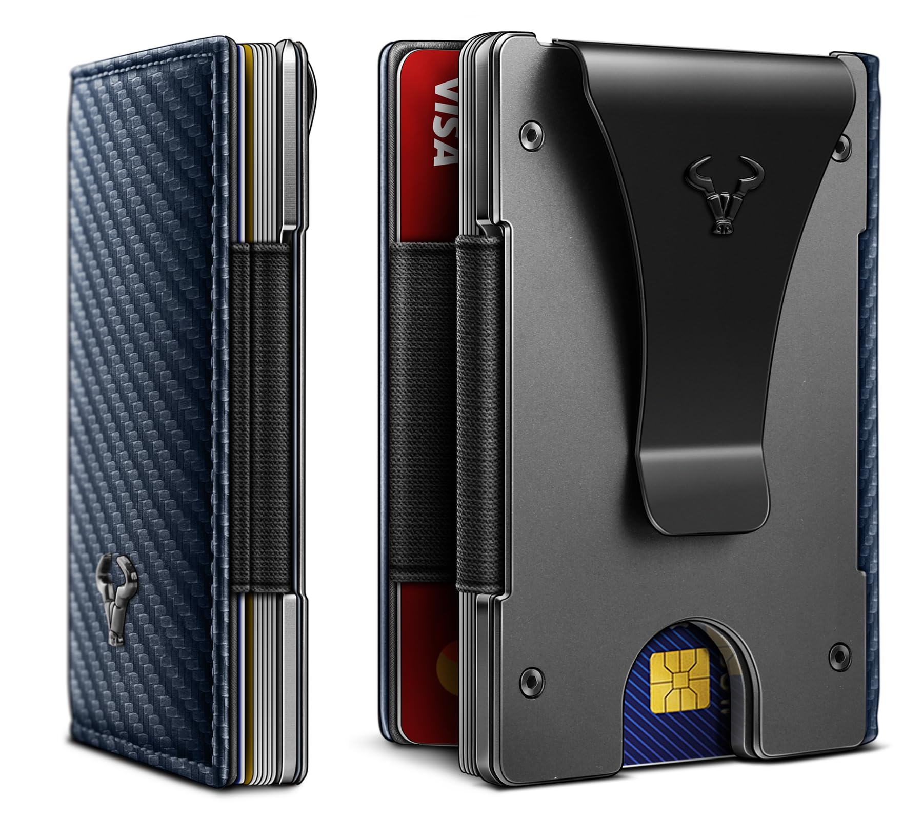 BULLIANT Mens Money Clip, Slim Leather Wallet Card Case For Men Expandable for 11 Cards RFID Blocking