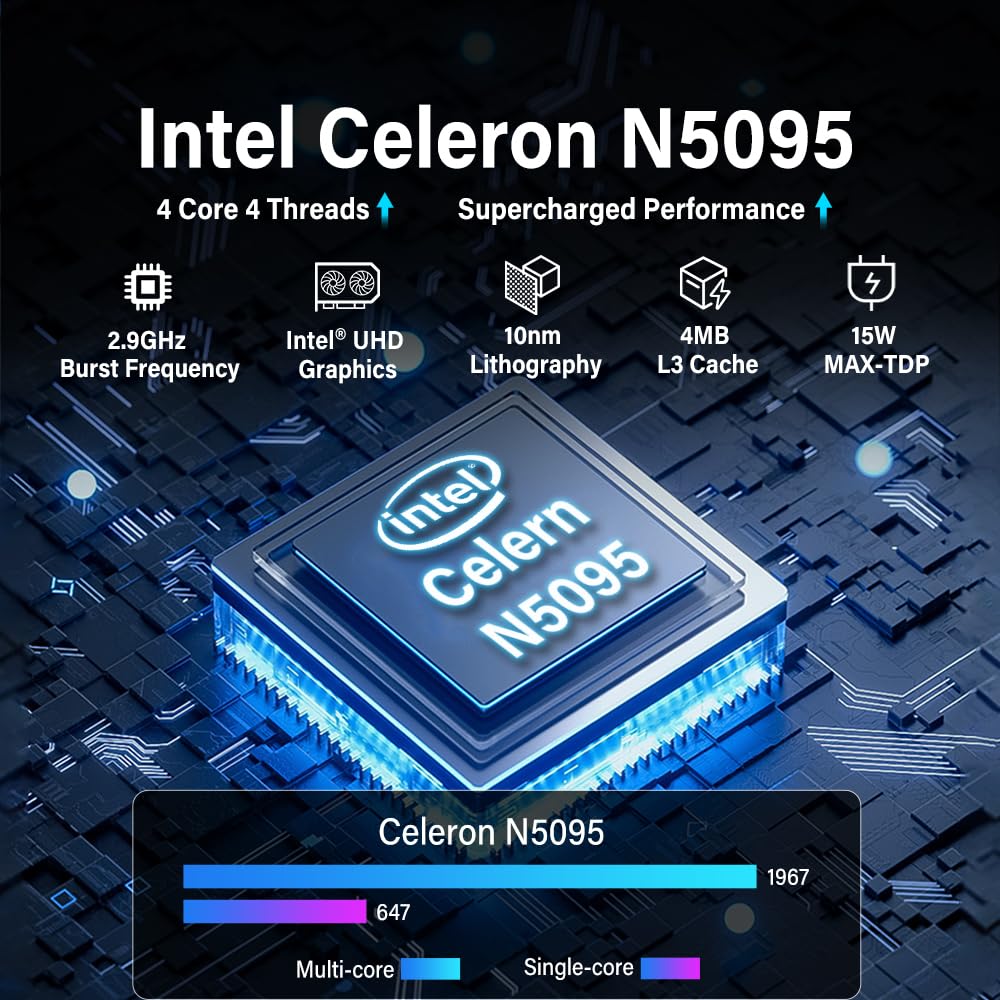 Mini PC Computadora Táctil 10.1 Pulgadas N5095 Win 11 Pro 8GB RAM 128GB ROM Batería 5000 mAh Dual 4K HDMI Type-C WiFi5 BT5.0 RS232
