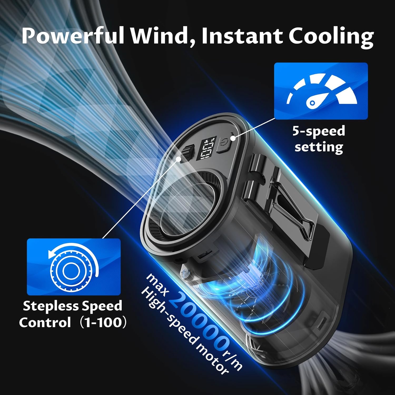 BREEZOME Portable Waist Fan 10000mAh Rechargeable with 20000RPM Stepless Speed, Powerful Airflow Belt Fan, 25H Personal Cooling Fan, LED Display, Wearable Shirt Fan for Outdoor Camping Worksite