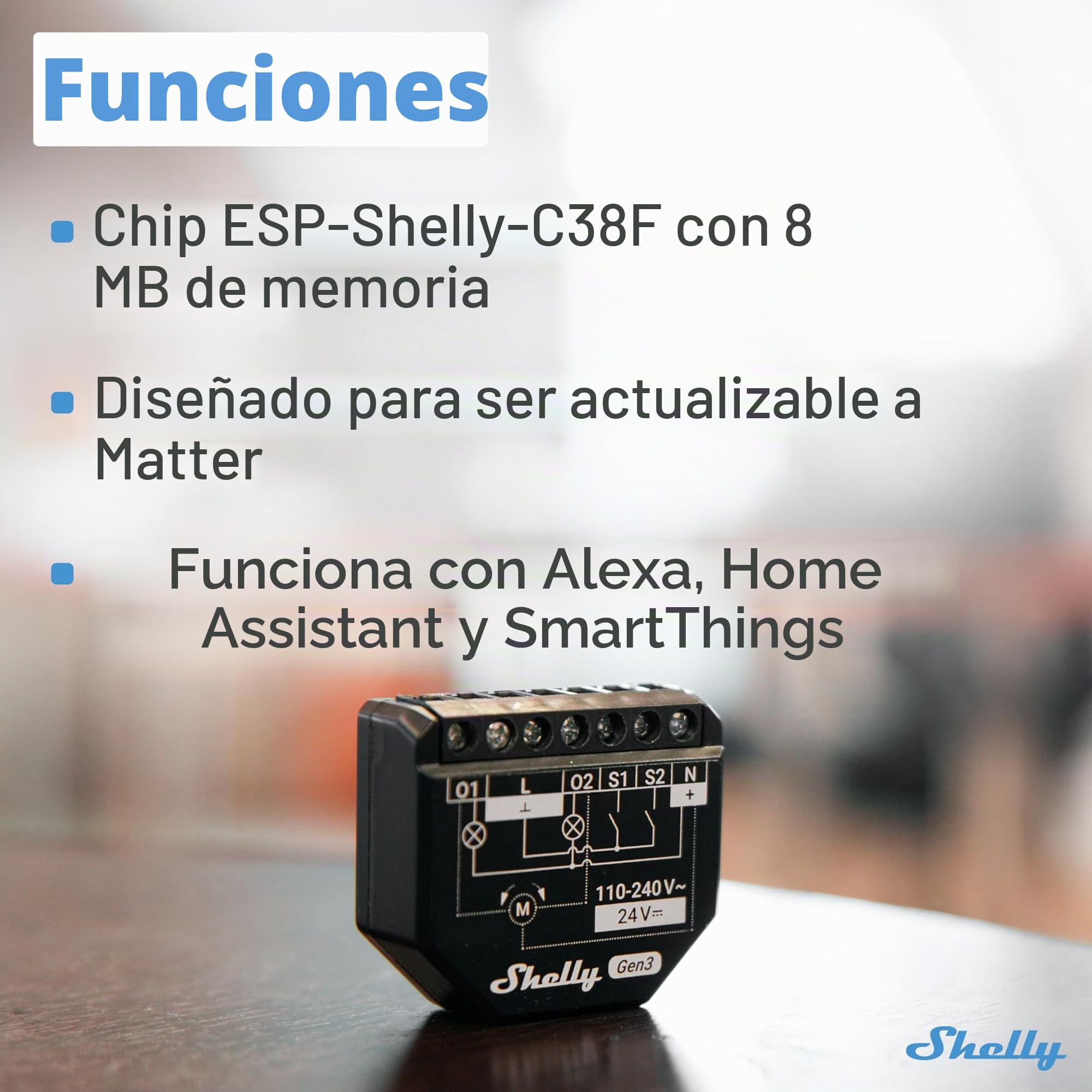 Shelly 2PM Gen3 - Relé Interruptor de persianas inalàmbrico, 2 Canales - 16 A, Wi-Fi & Bluetooth, con Medidor de consumo, Control de app iOS Android y Temporizador, Alexa, Google Home - 4 Piezas
