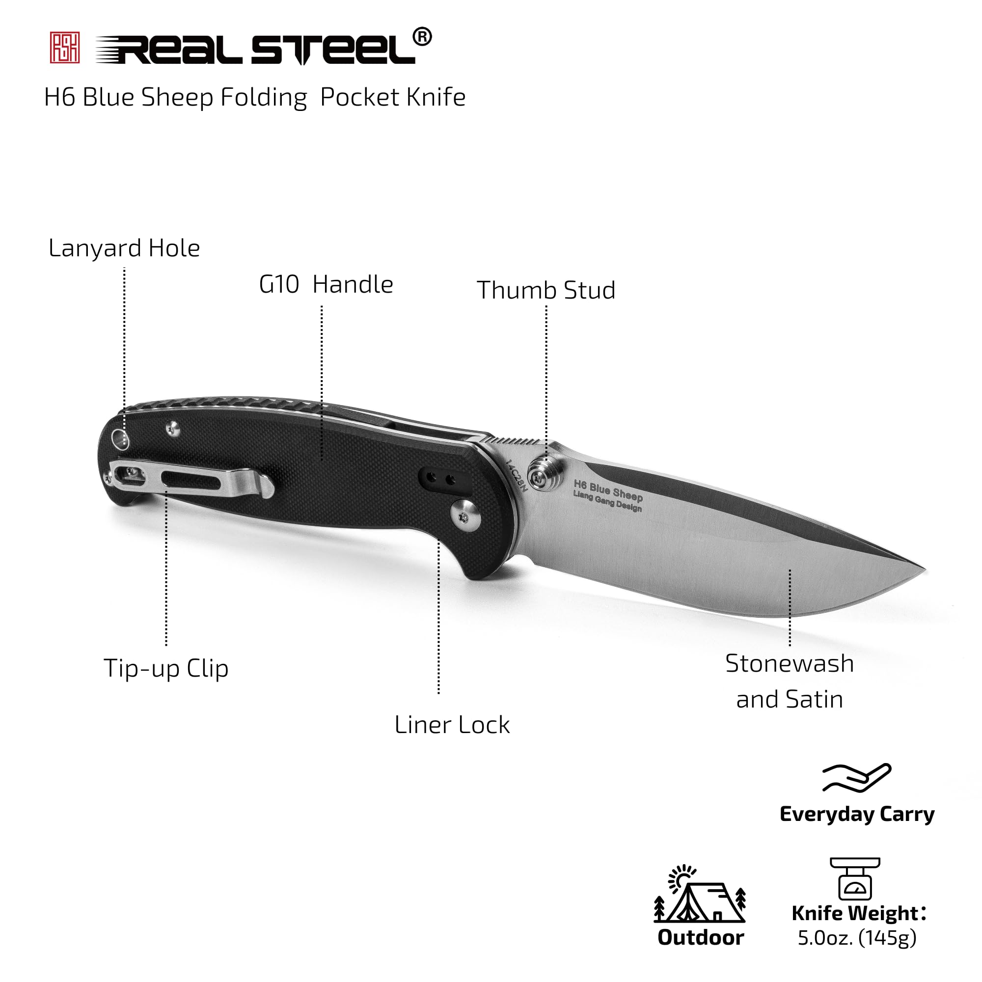 REALSTEEL H6 Blue Sheep Folding Pocket Knife,Liner Lock,3.74