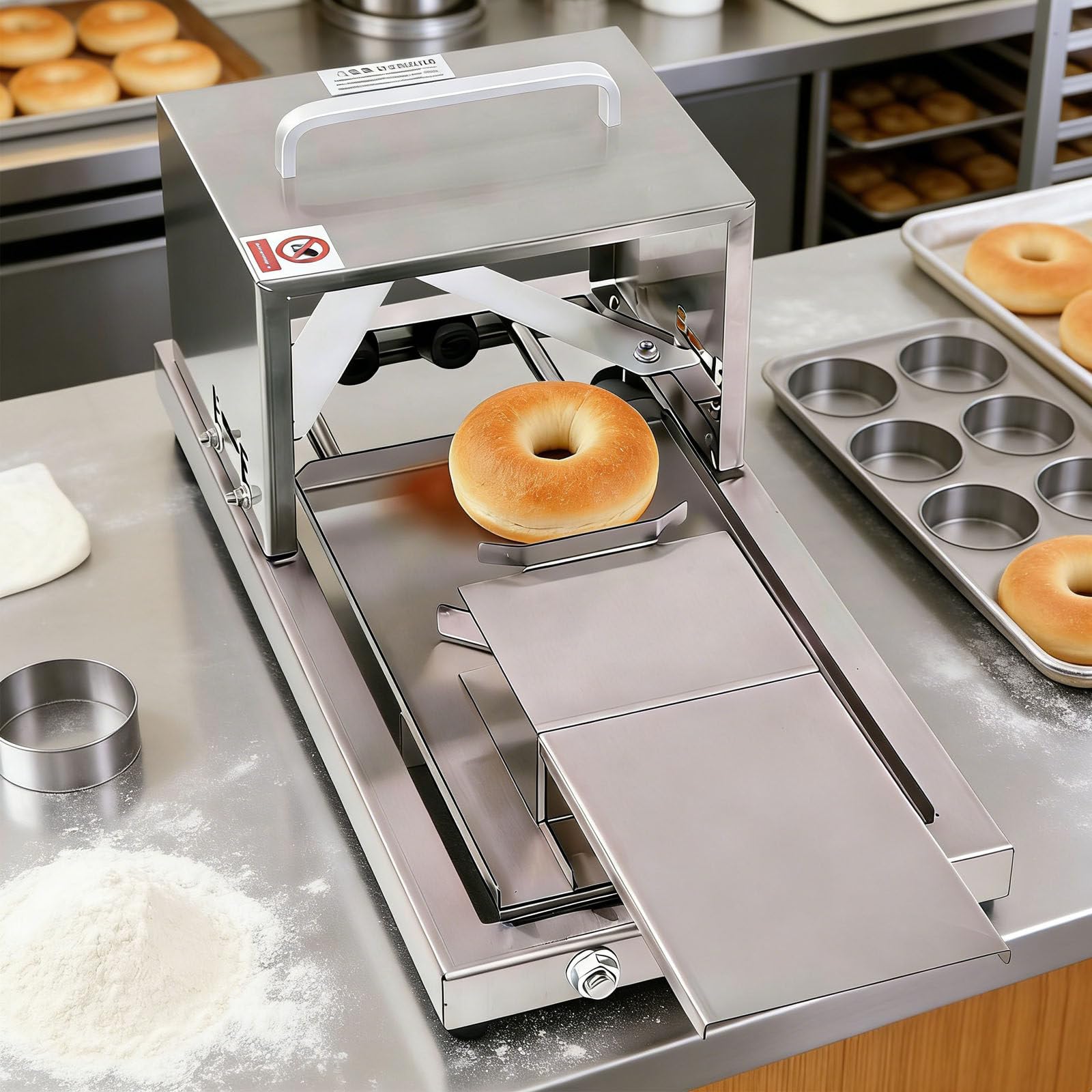 Affettatrice per Pane E Panini Professionale, Macchina per Il Pane con 4 Spessori Regolabili, Lama in Acciaio Inossidabile, Adatta per Bagel Fino a 5cm di Spessore E 12cm di Diametro