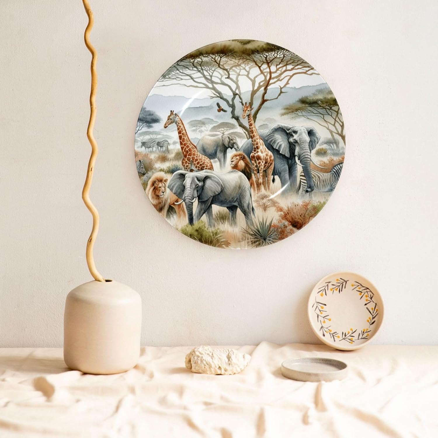 African-Wildlife-Harmony 10 Inch Decorative Plate With Stand, Elegant Display Wall Plate For Home Decor