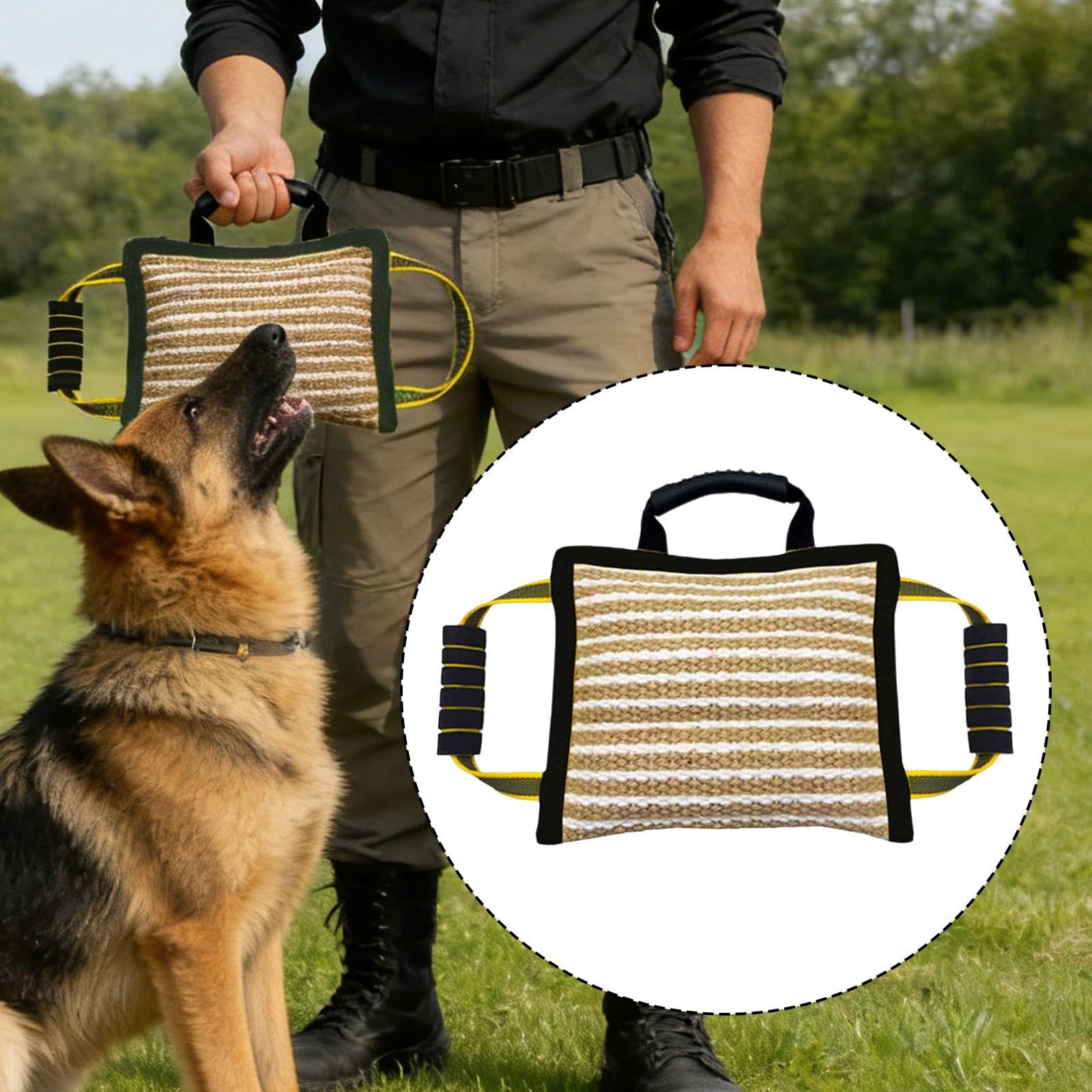 Qianly Almohada Mordedora para Perros Fabricada en Yute Fuerte con Mango para Control Seguro Ideal para Entrenamiento Interactivo Ayuda en Obediencia y, Negro