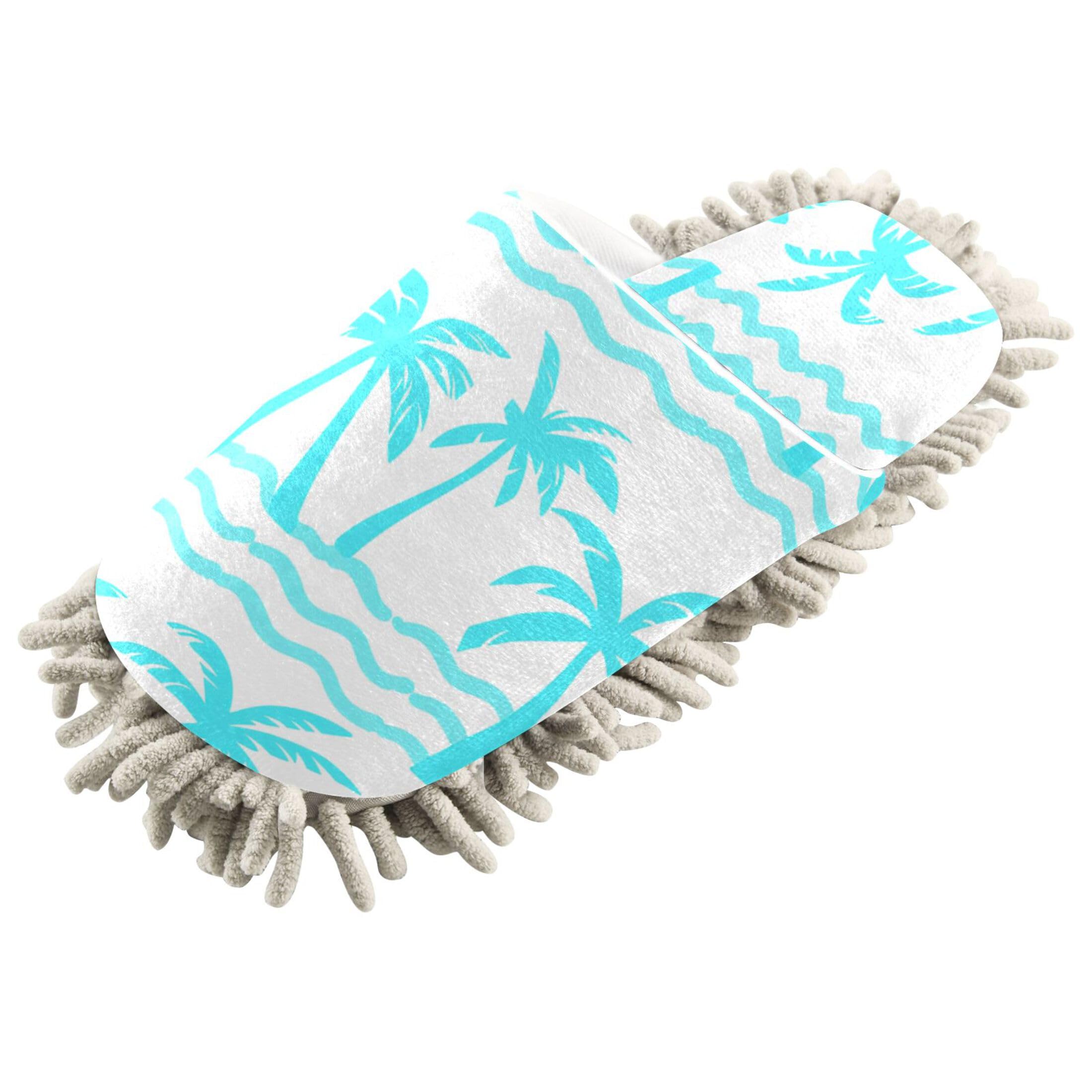 Kigai Blue Palm Trees Mop Slippers for Floor Cleaning, Slippers for Women Men, Microfiber Floor Cleaning, L