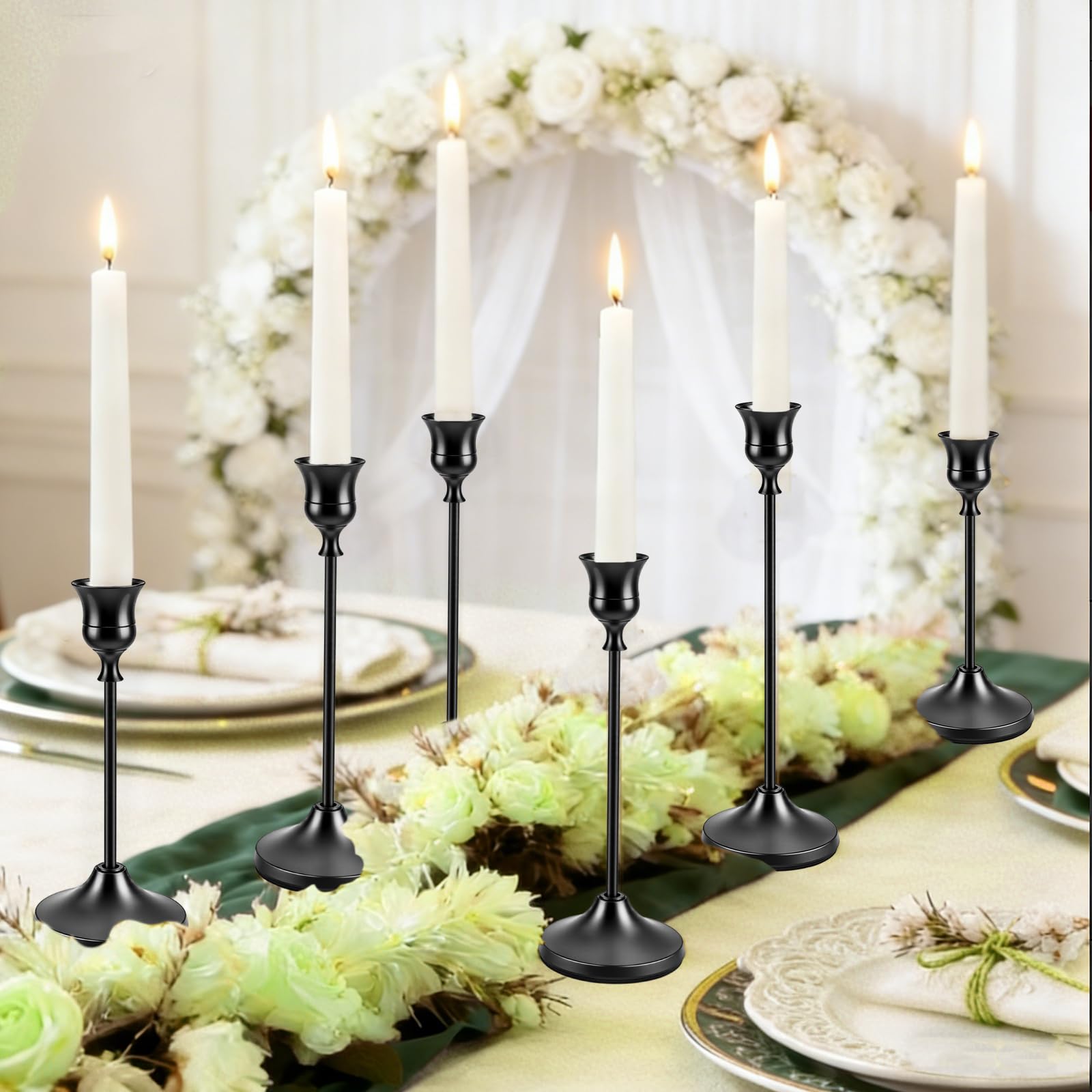 15 pièce 3 Tailles de Bougeoirs Coniques Noirs Bougeoir Décoratif Chandelier en Métal Ensemble de Bougeoirs pour la Décoration Intérieure Mariage Salle à Manger Fête Anniversaire