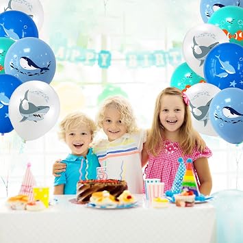 The Sea Balloons Pack of 16 Shark Movies Whale Birthday Decoration 12 Inch Shark Whale Children's Birthday Party Balloons Whale Balloons Decorating for Ocean Underwater World Children's