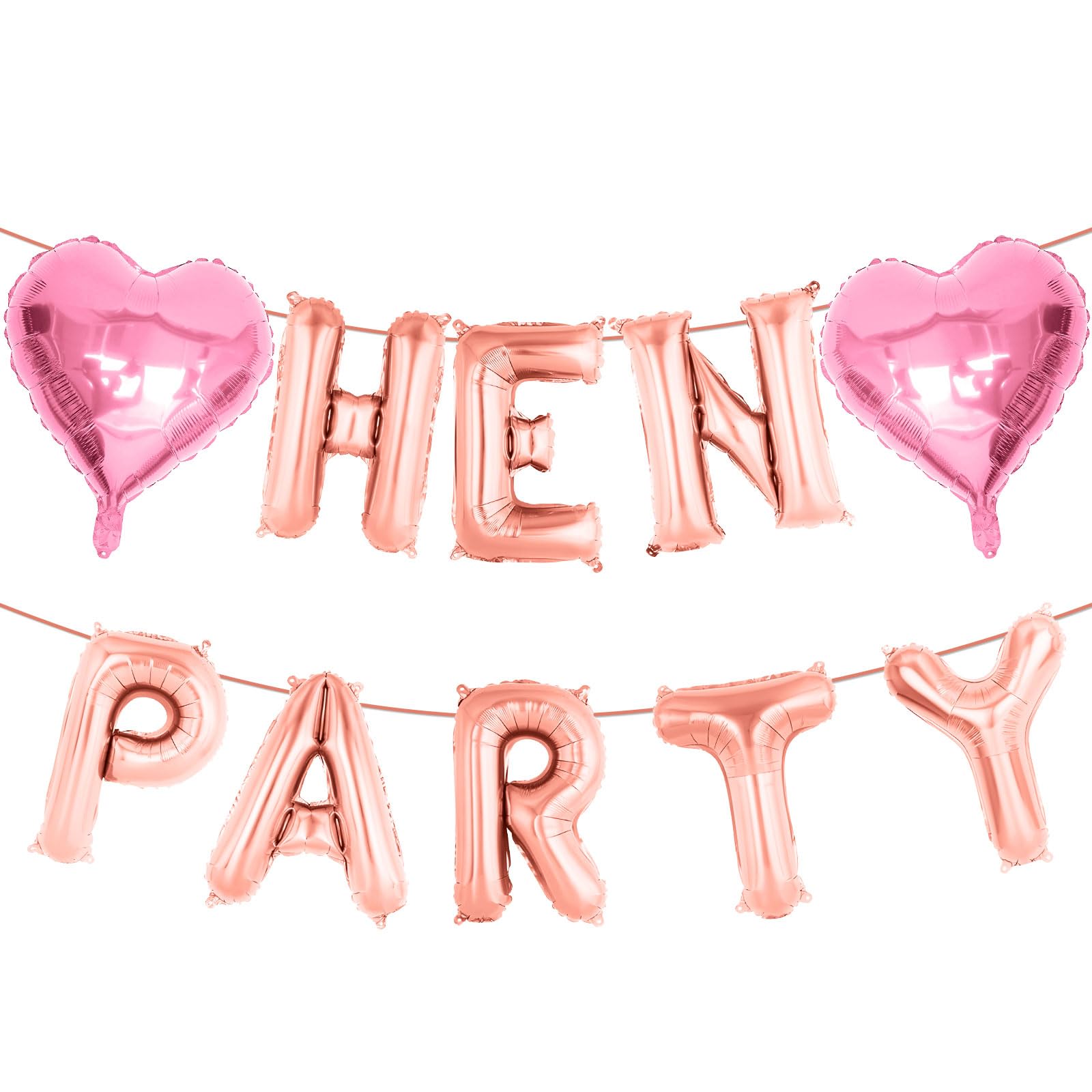 Hen Party Decorations Foil Balloons Banner, Rose Gold Hen Party Letter and Heart Shaped Foil Balloons for Bride to Be Bachelorette Party Engagement Wedding Decorations Photo Booth Props