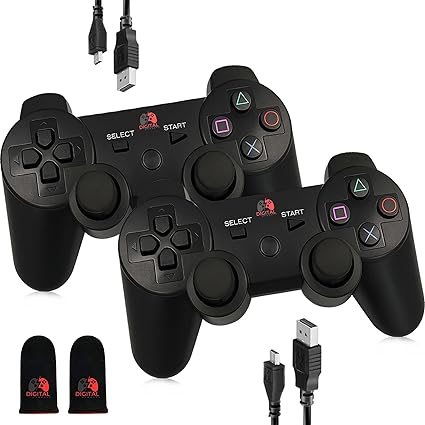 Digital Dynasty 2 Pack Controller for PS3 - Wireless PC Controller for Sony Playstation 3 - Double Shock 3, Bluetooth, Rechargeable, Remote for PS3 - Including 2 USB Cables (Black)