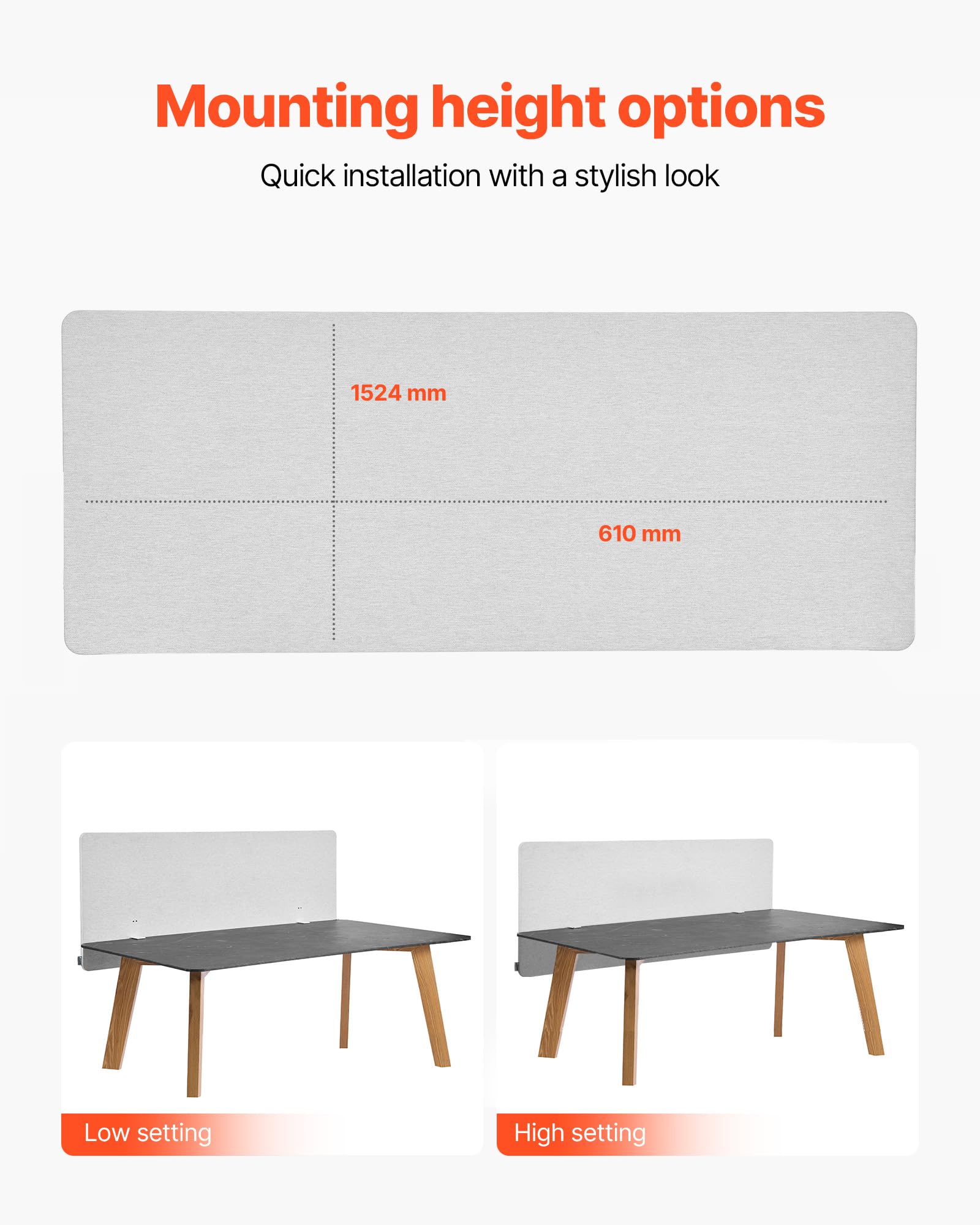 VEVOR Trennwand Schreibtisch, Sichtschutz, 1524x610 mm, zum Anklemmen, Schallschutz aus PET, Raumtrenner für Arbeitsplätze mit 2 C-Klemmen für Büro, Arbeitsplätze, Bibliothek