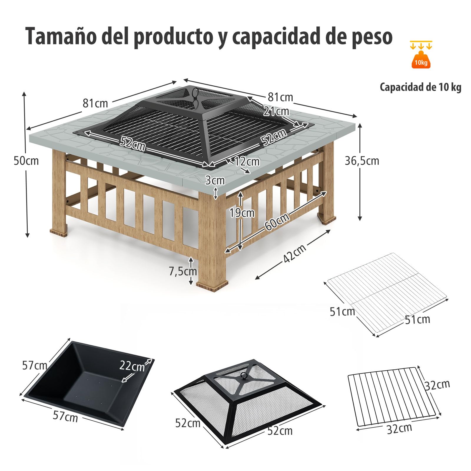 GYMAX Brasero Exterior para Jardín 3 en 1 con Parrilla de Metal con Ventilador y Tapa para Calefacción o Barbacoa al Aire Libre, Camping, Fiesta, Hoguera al Aire Libre (Plata+Negro)