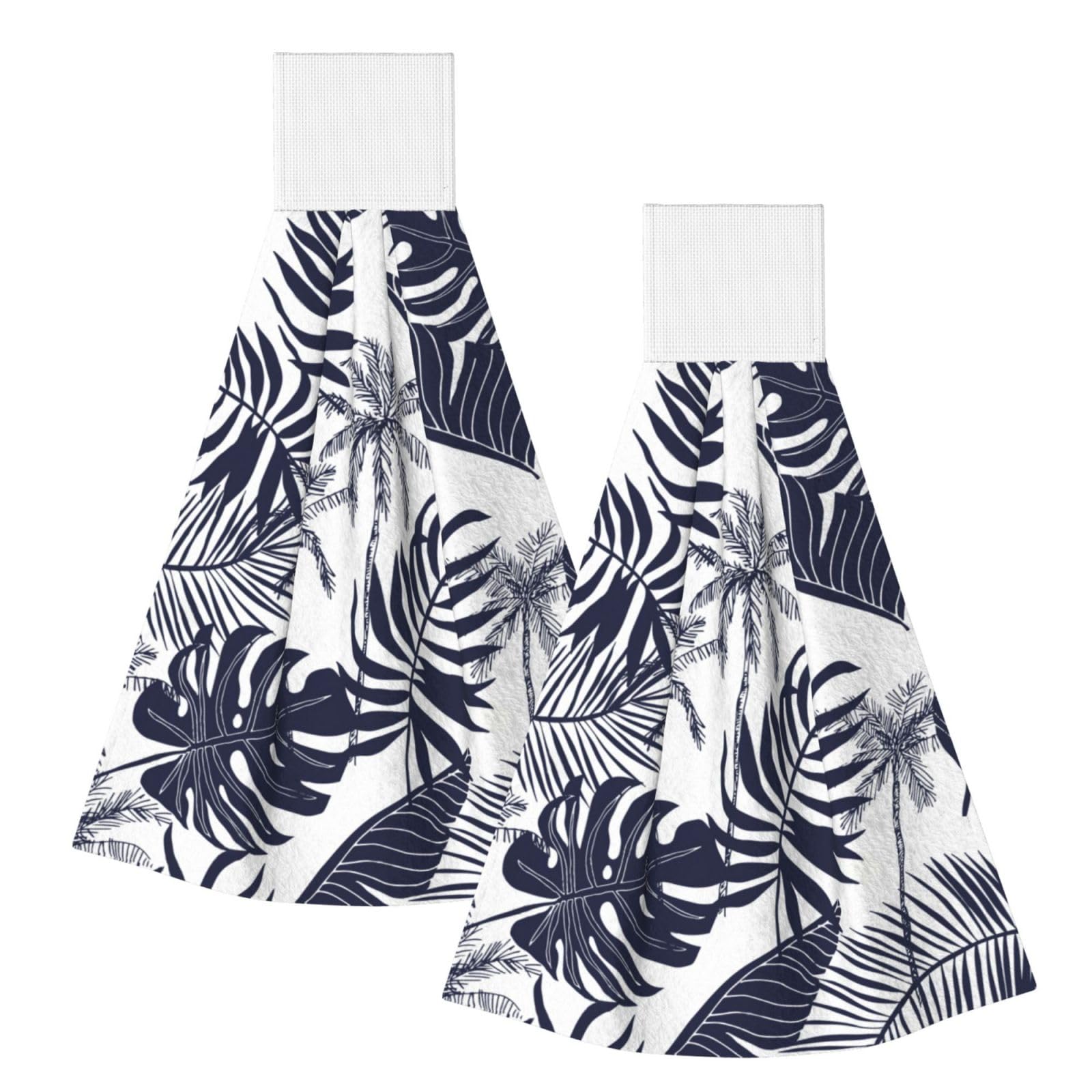 DOPKLNA Tropical Palm Trees Leaves Silhouette Hawaiian, 2 Pcs Hanging Coral Fiber Hand Towels for Bathroom, Absorbent Kitchen Towels