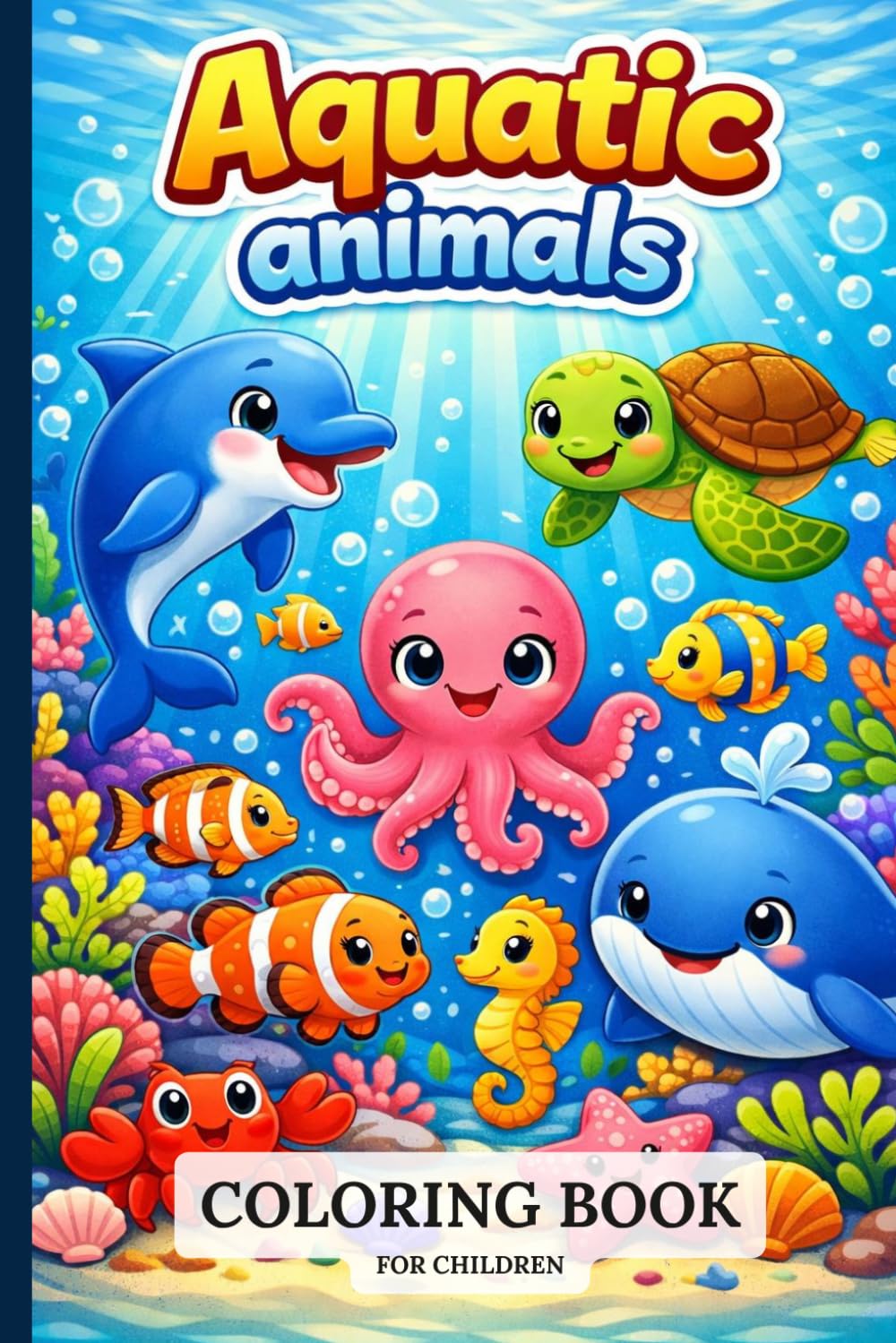 Aquatic Animals Coloring Book for Kids Ages 3-8: Fun and Easy Coloring Pages Featuring Dolphins, Sea Turtles, Whales, Octopuses, Seahorses, Sharks and More