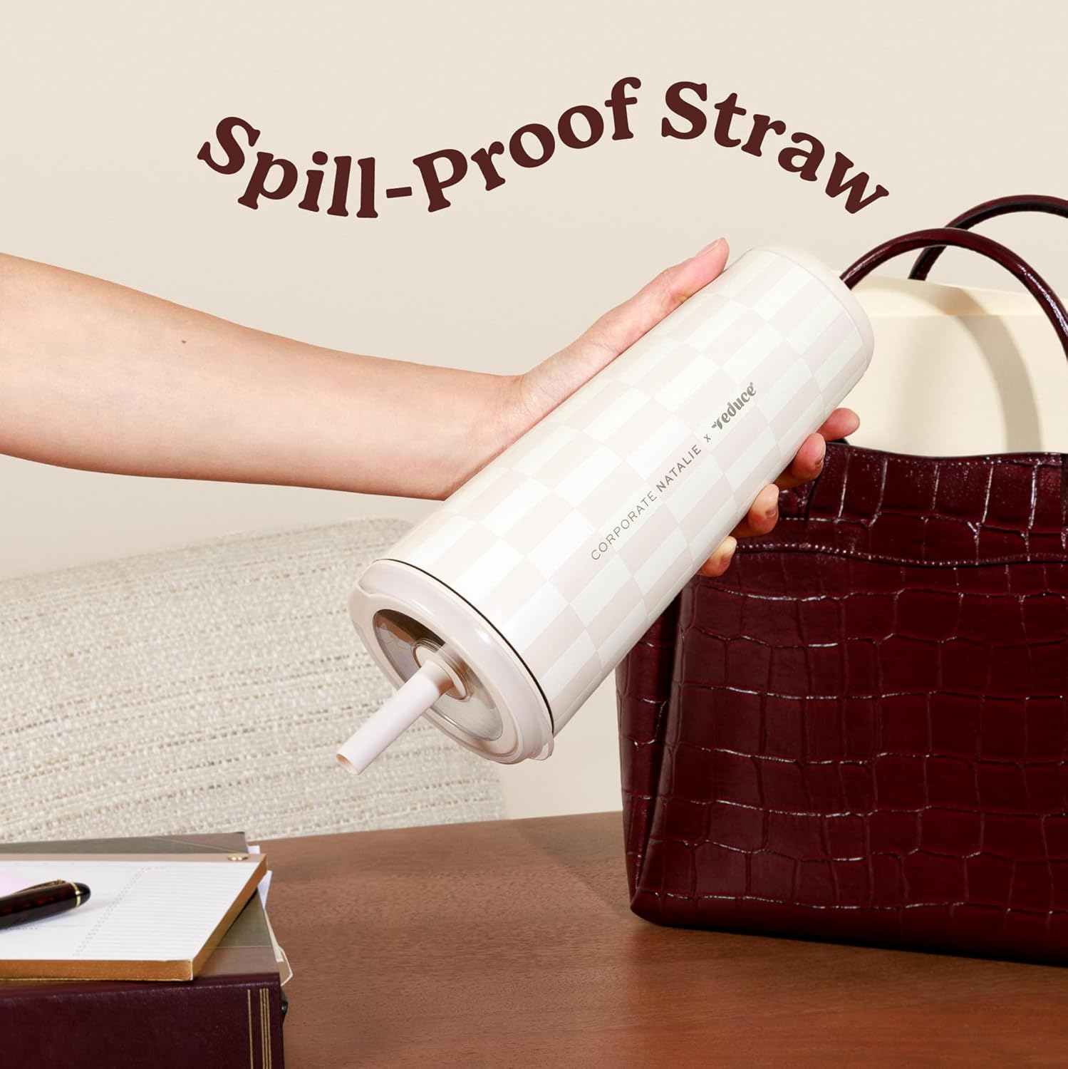 REDUCE Halo 32 oz Stainless Steel Vacuum Insulated Tumbler - Spill Proof Travel Mug with Flip Handle Lid - Keeps Drinks Cold for 32 Hrs - Dishwasher Safe - Cupholder Friendly - Feeling Neutral - Image 4