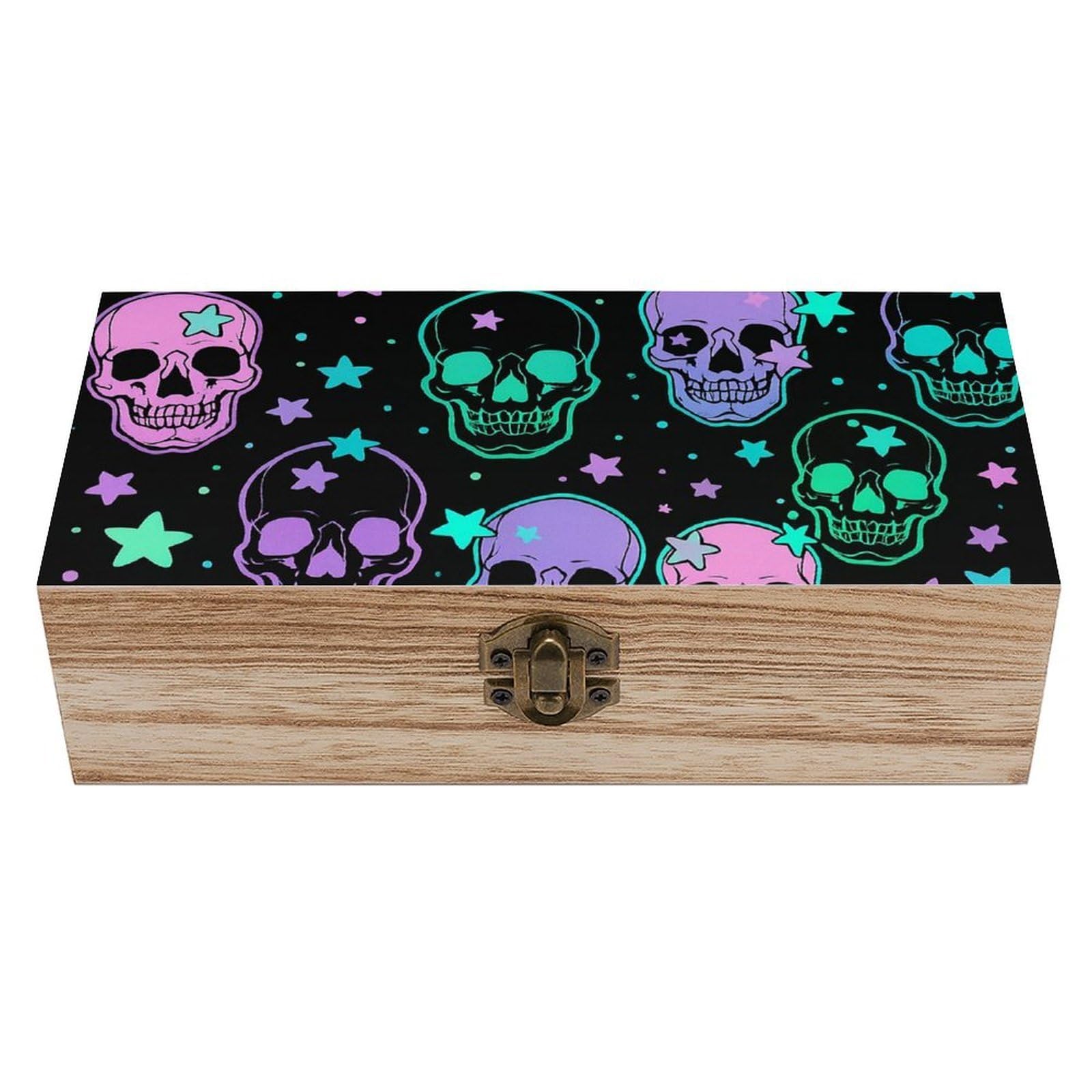 Oudrspo Green Purple Skull & Star Retro Wooden Storage Box Keepsake Jewelry Decorative Art Storages Box Gift Boxs