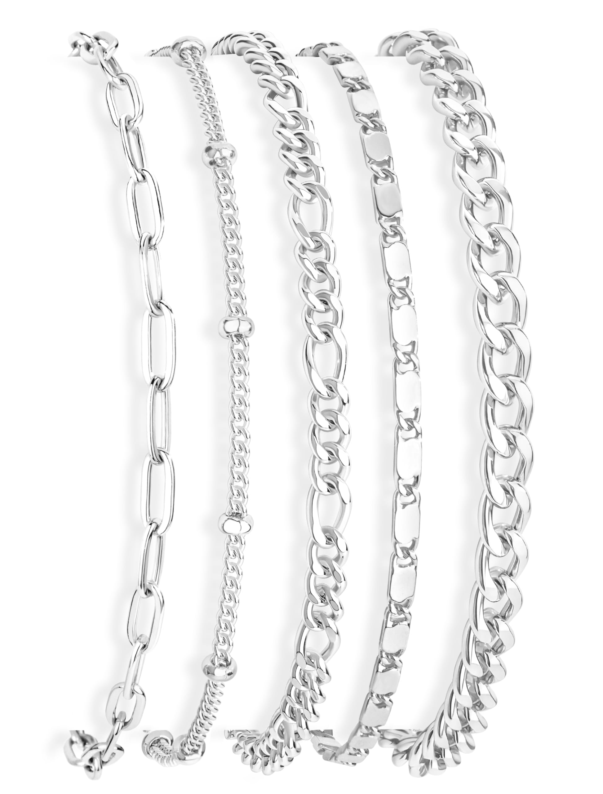 Gokeey Gold Bracelets Set for Women Non Tarnish Trendy,14K Gold Plated Dainty Stackable Paperclip Cuban Link Chain Bracelets, Simple Cute Cuff Bracelets Jewelry Set Adjustable 7"+2"