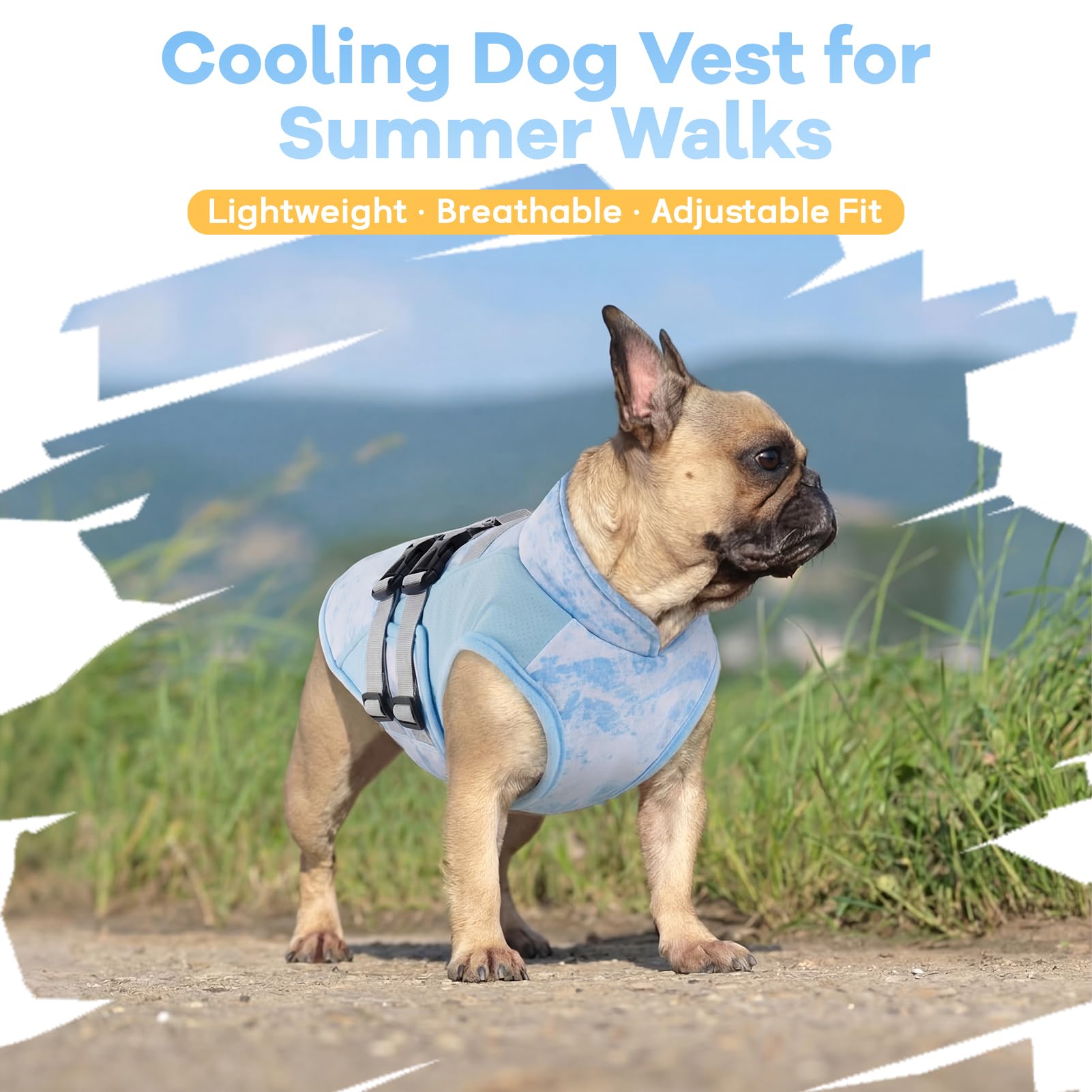 Chaleco Refrescante Perro, Ropa Verano Perro Transpirable y Ligera con Anilla D, Ajustable para Perros, Niebla Cielo XS
