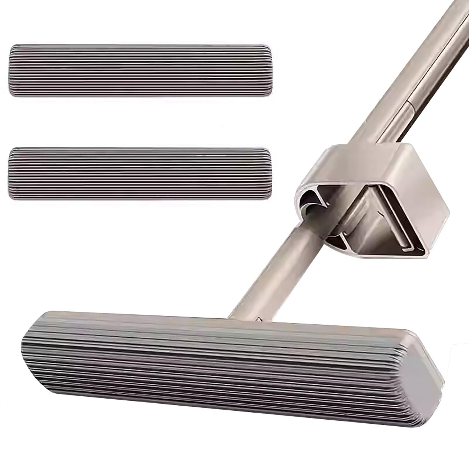 Fregona Giratoria con Esponja de Alta Absorción de Agua de PVA,Fregona de Mango Largo con Extrusión Automática de Agua,para Suelos de Madera,Azulejos,Mármol,Ventanas,Paredes,Blanca,3 Heads