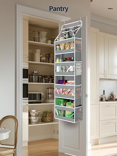 Miniatura 9 de Yecaye Organizador de 5 niveles, 1 unidad, organizador de puerta a prueba de columpios para colgar con ventanas de PVC transparente, almacenamiento