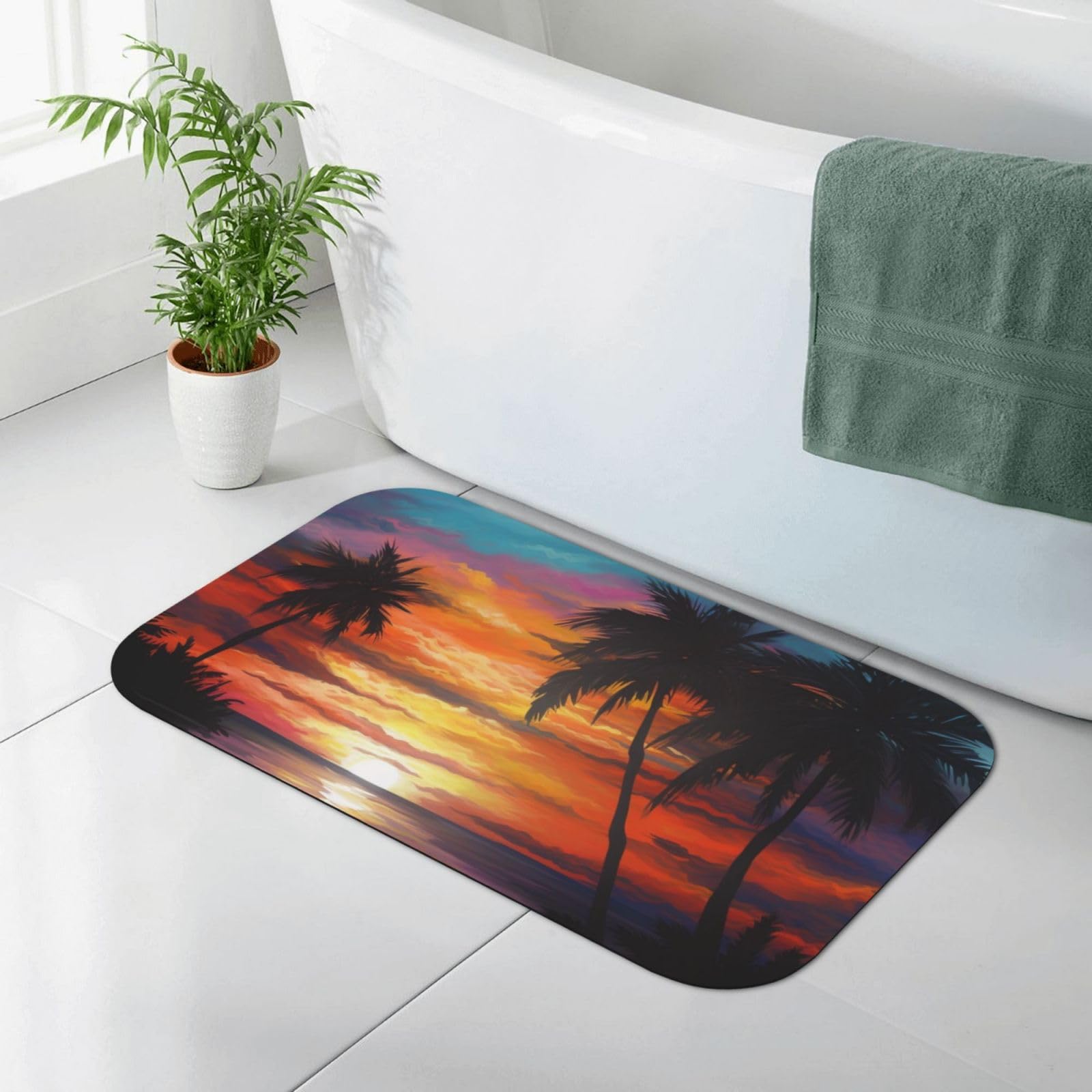 Tapis de salle de bain imprimé coucher de soleil pour ambiance spa