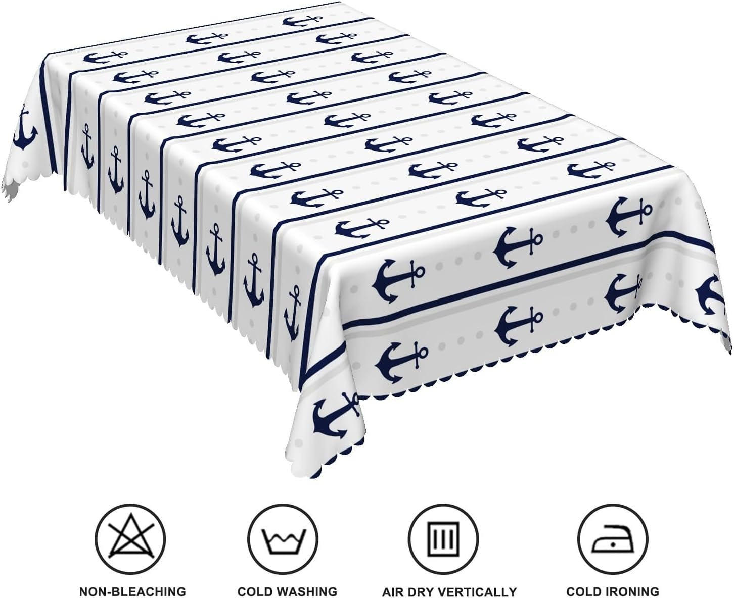 60x108inches Nautical Rectangle Tablecloth Navy Blue White Striped Anchor Decorative Table Cloth Waterproof Fabric Table Cover for Kitchen Dining Room Patio Summer Holiday Party Supplies