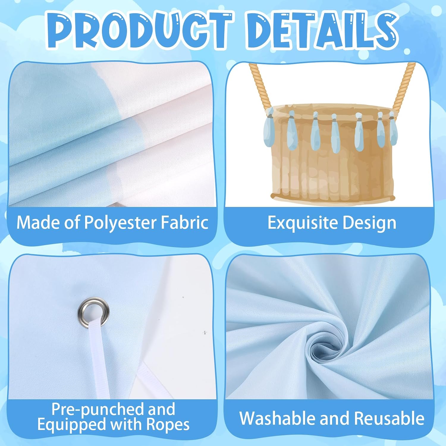 Blue Hot Air Balloon Shaped Photo Booth Prop Selfie Frame Travel Birthday Party Decoration Large Blue Hot Air Balloon Photography Background Flying Tour Backdrop Banner for Baby Shower Party Supplies image 3