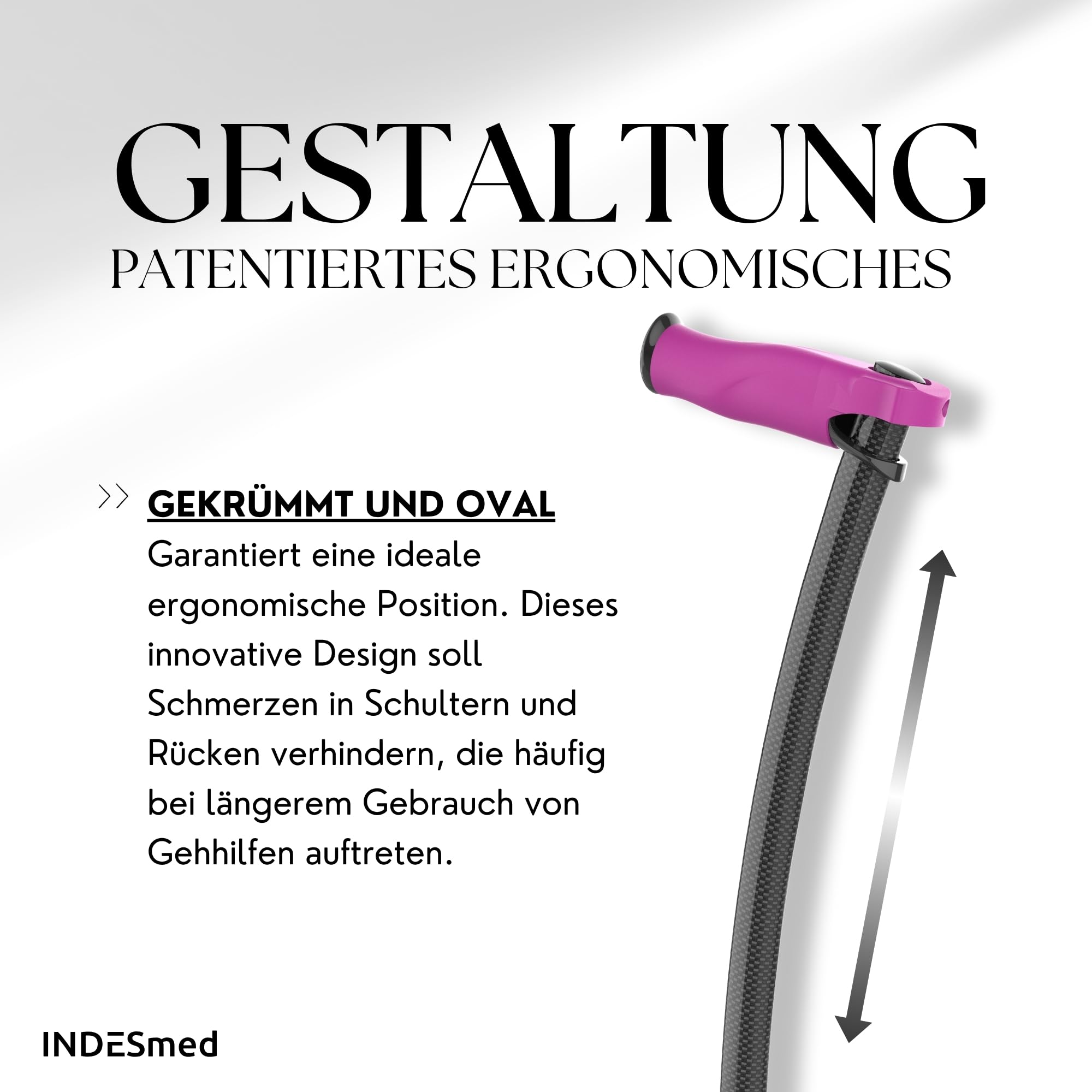 INDESmed 100% Carbon Gehstock | Luxus Gehstöcke für senioren verstellbar mit ergonomischen Griff für Damen & Herren - Leichteste Spazierstock der Welt - 3 Lagen Legierung