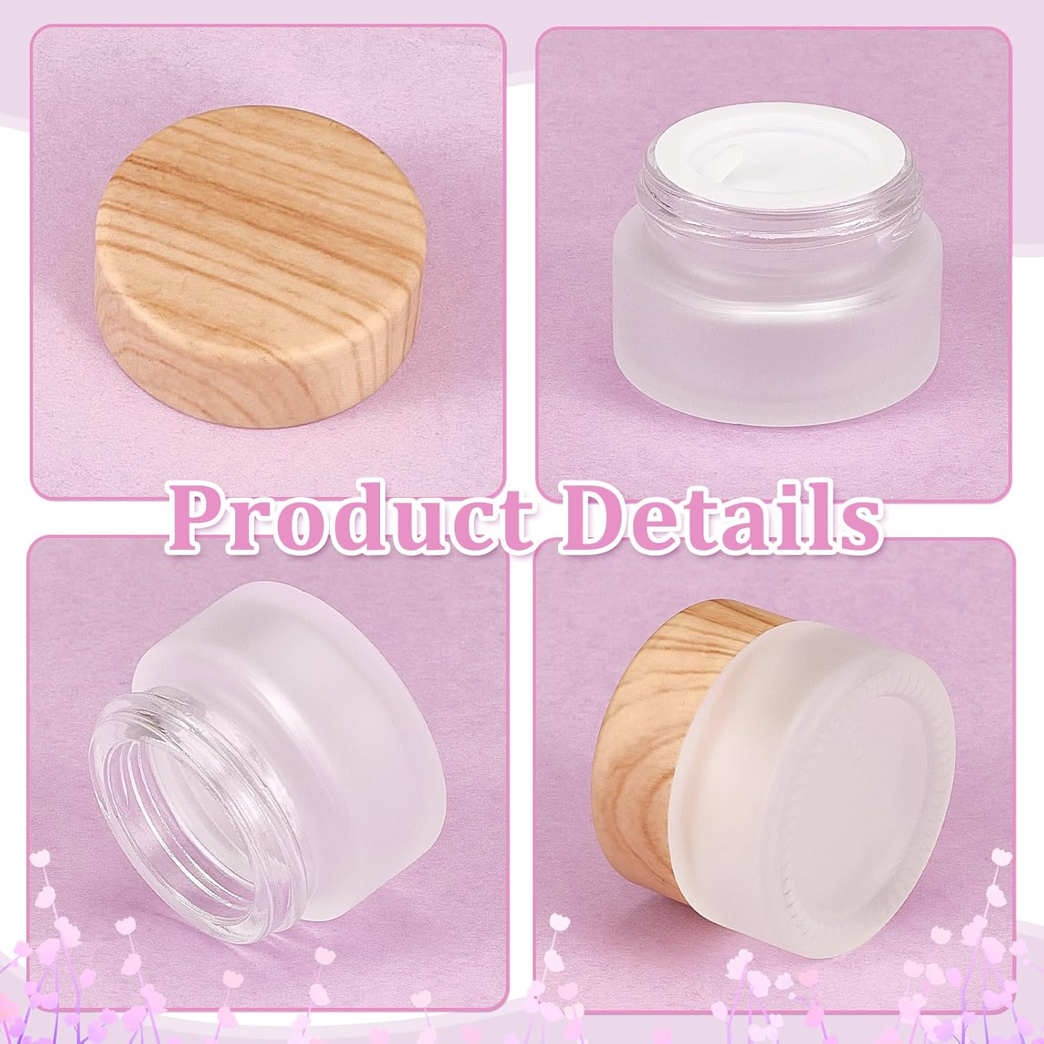 36 Pcs Glass Cosmetic Containers, Frosted Cosmetic Jars with Scoop and Sticker 0.17 OZ Makeup Sample Containers for Makeup Lotion Lip Balm Eye Cream(White)
