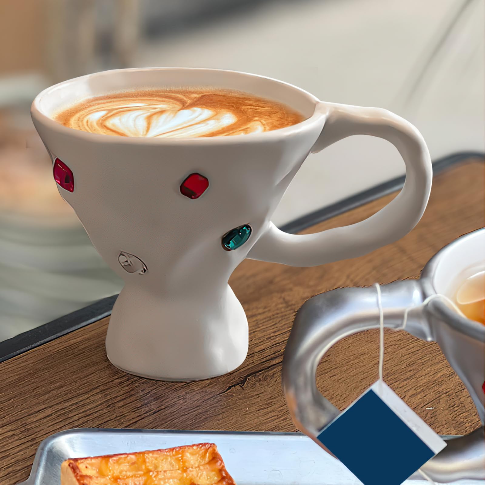 INFOSUN Creative Mug Coffee Tea Milk Stave Cups Coffee Cup Tea Cup Creative gem Cup Ceramic Cups Porcelain Coffee Cups - Beige