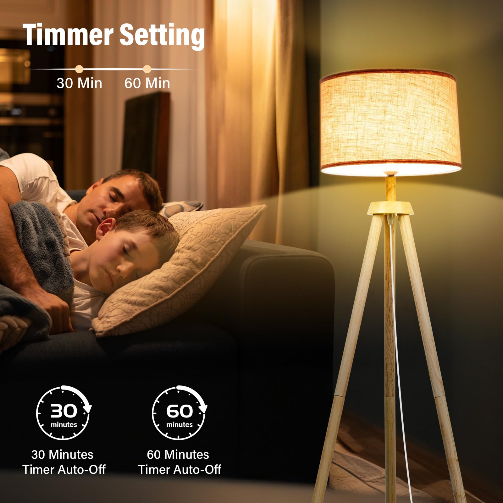 NIKYJM Lámpara de pie Trípode de Madera Regulable con Bombilla E27 12W 3 Colores 3000K-6000K Lámpara de pie con control remoto para sala de estar Oficina